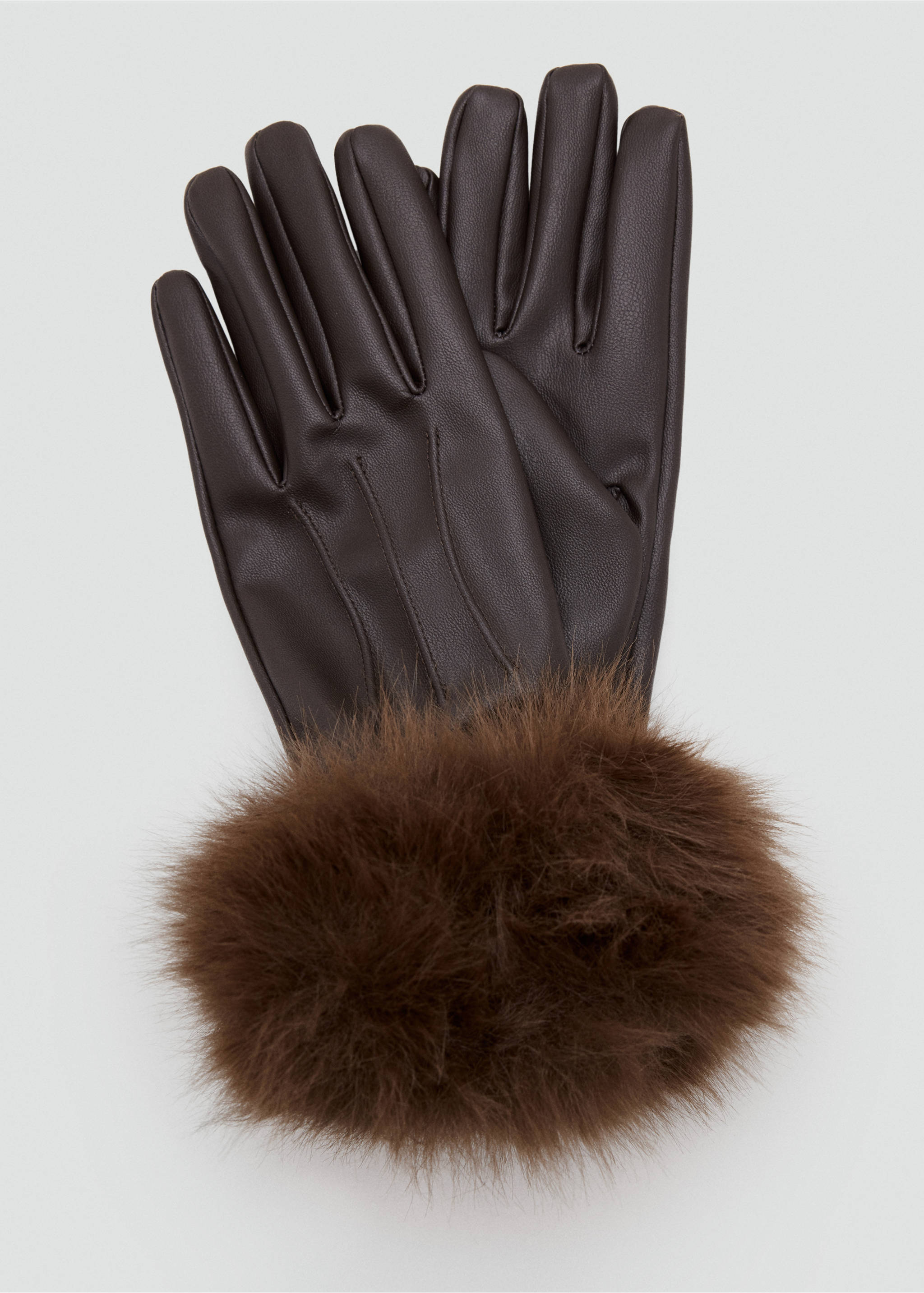 Dark brown gloves with fluffy faux-fur cuffs., Chocolate. Ref: 37007912-00.