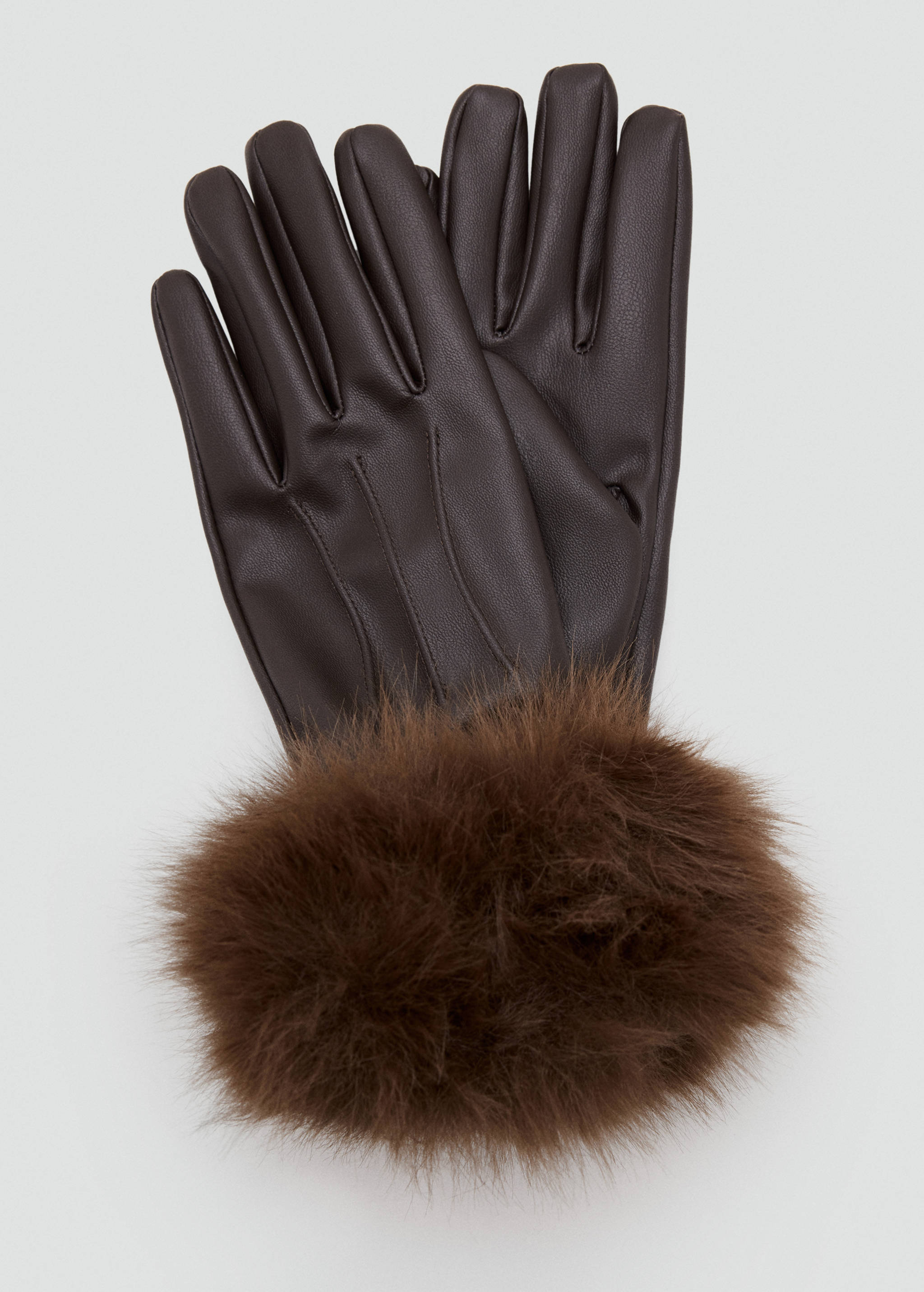 Dark brown gloves with fluffy faux-fur cuffs.