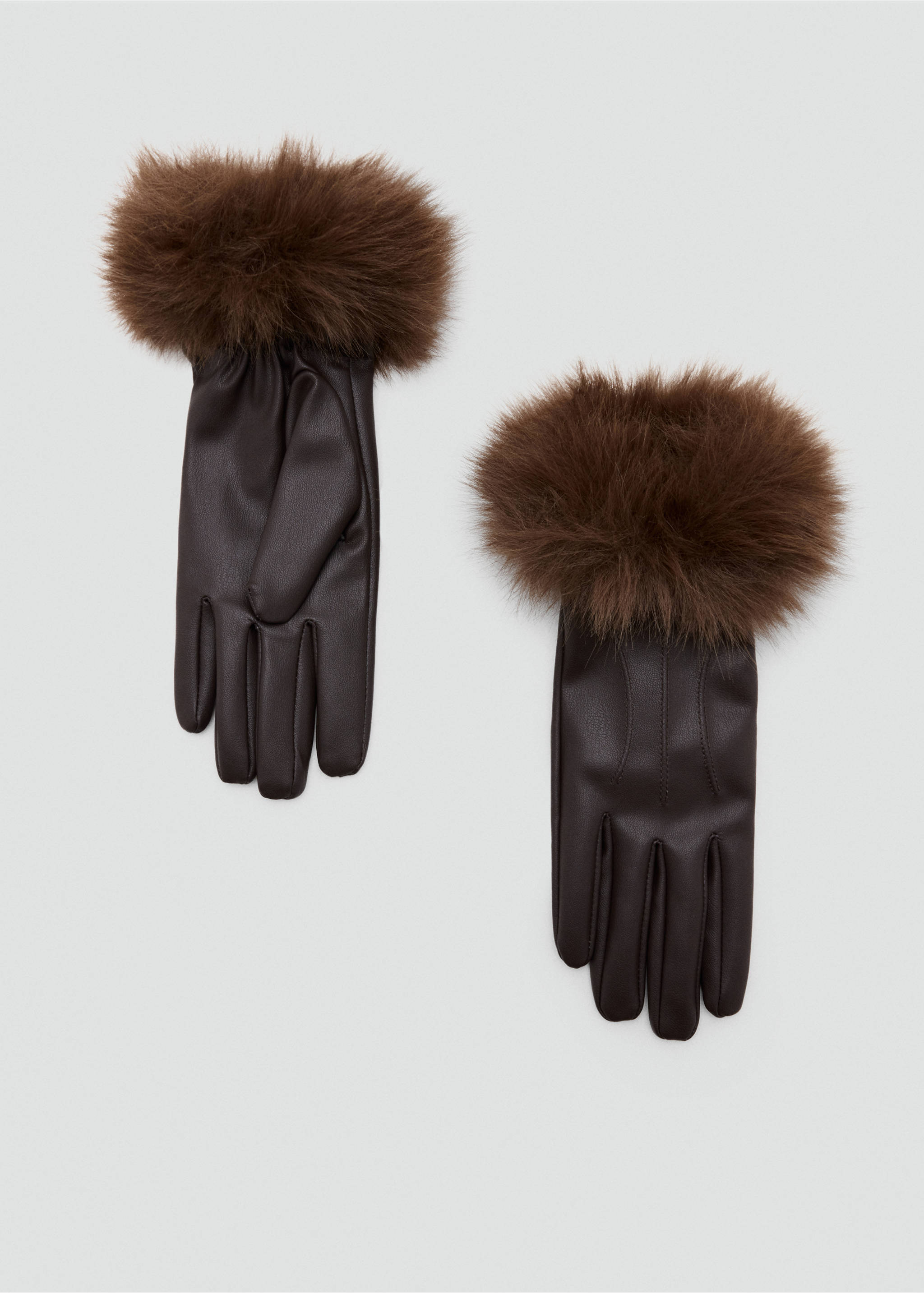 Dark brown gloves with fluffy faux-fur cuffs., Chocolate. Ref: 37007912-00.