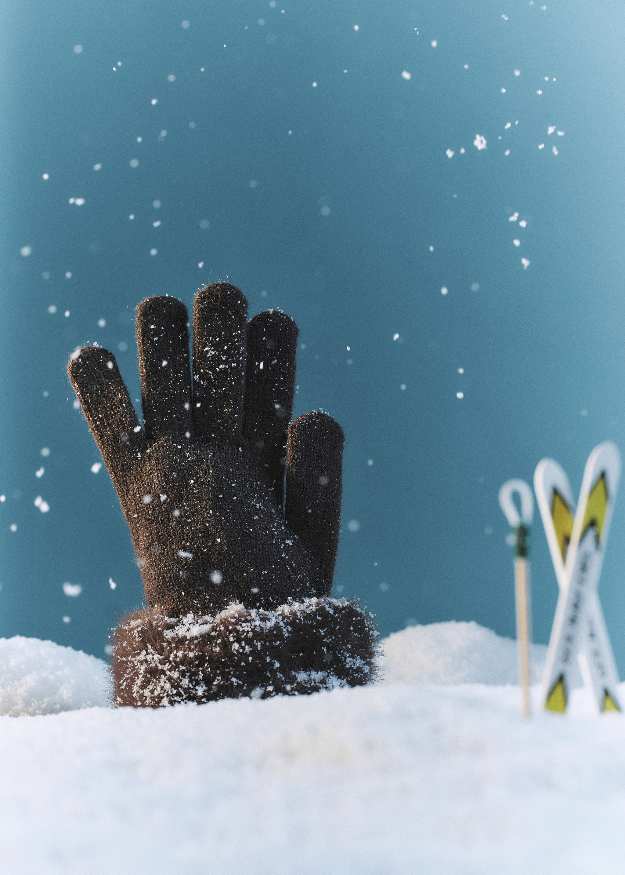 Dark brown knitted gloves with a plush faux-fur cuff.