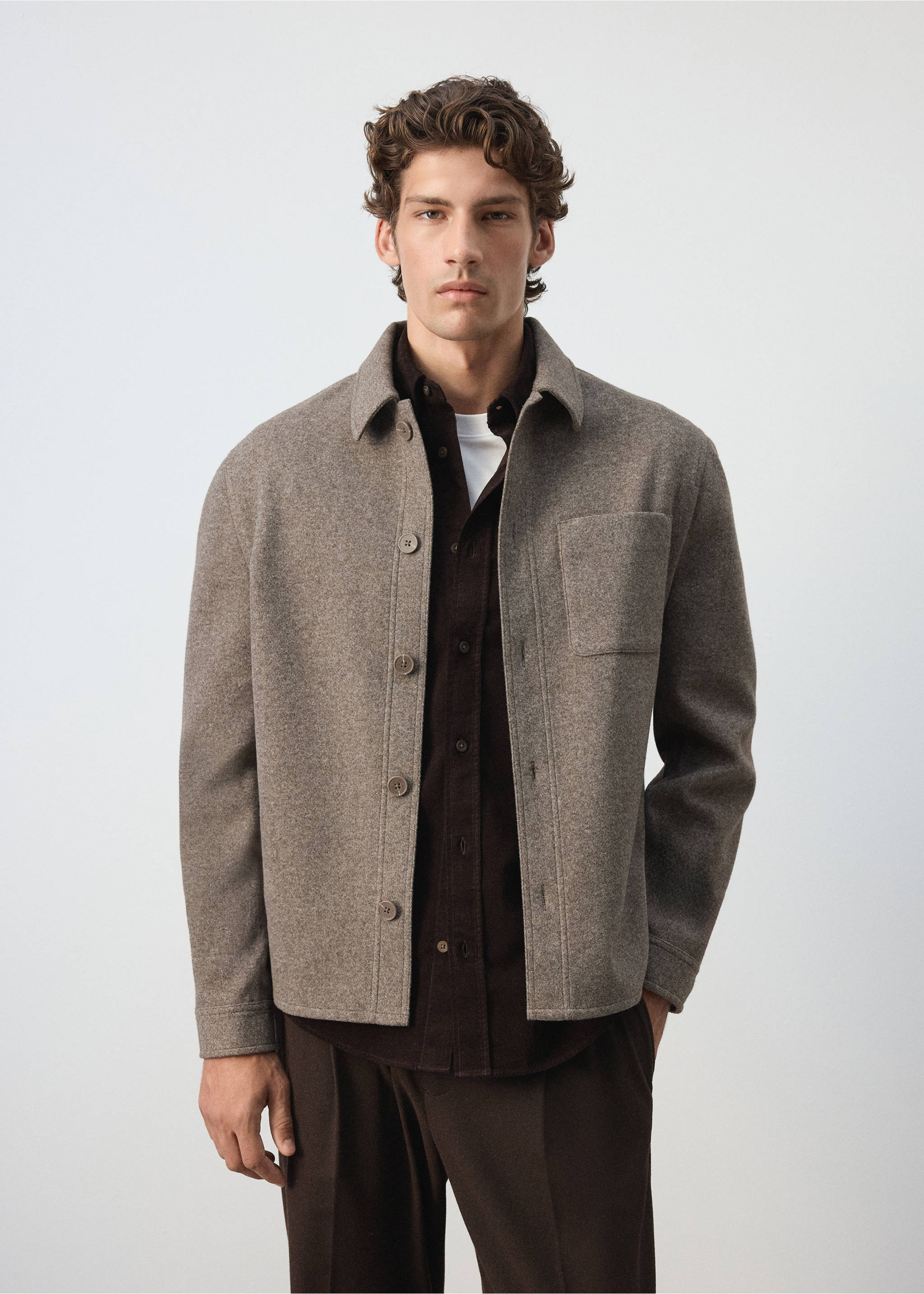 Regular-Fit-Overshirt aus Flanell - Mittlere Ansicht, Mittelbraun. Ref: 37007917-00.