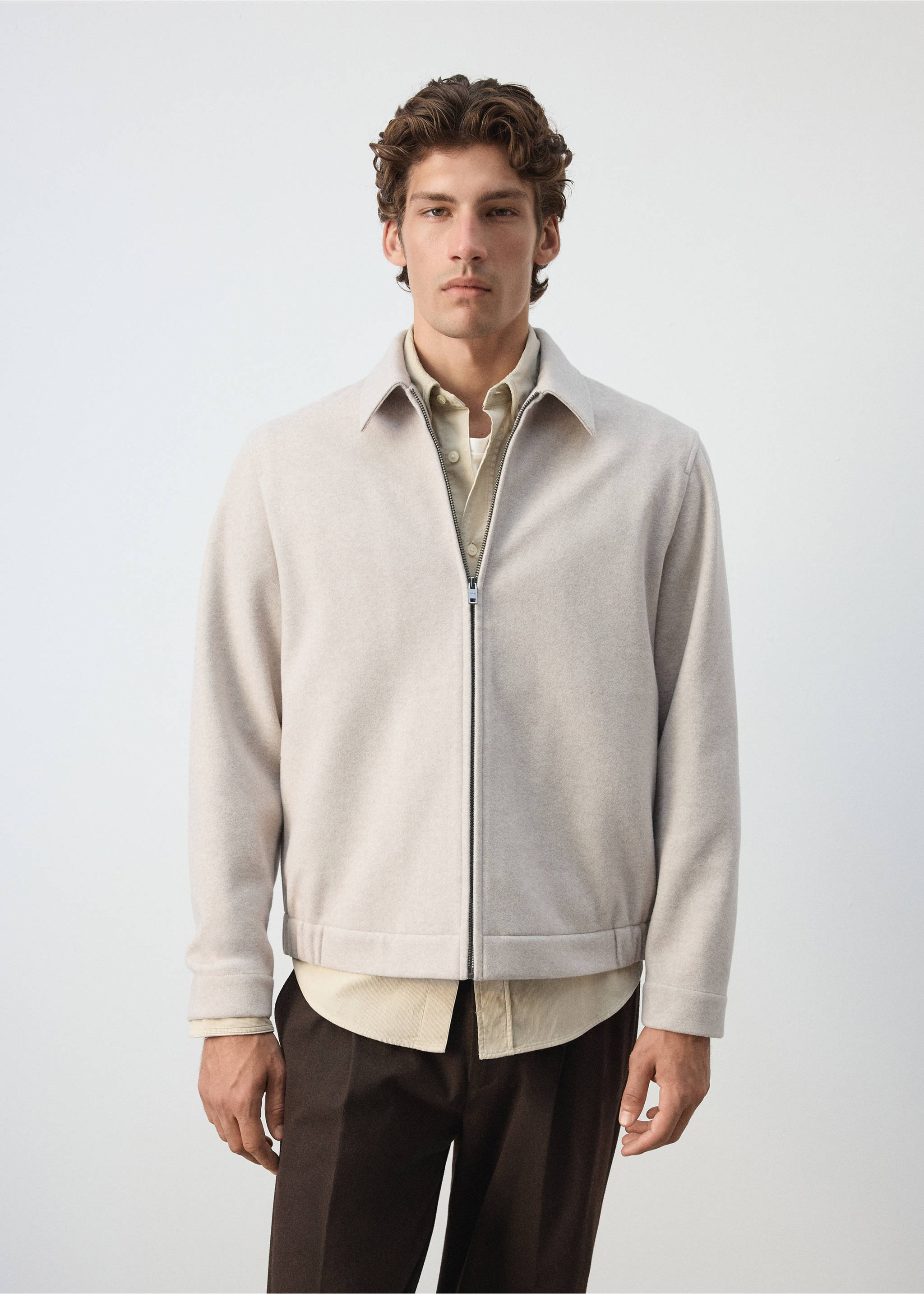 Jacke aus Wollstoff mit Reißverschluss - Mittlere Ansicht, Beige. Ref: 37007919-00.