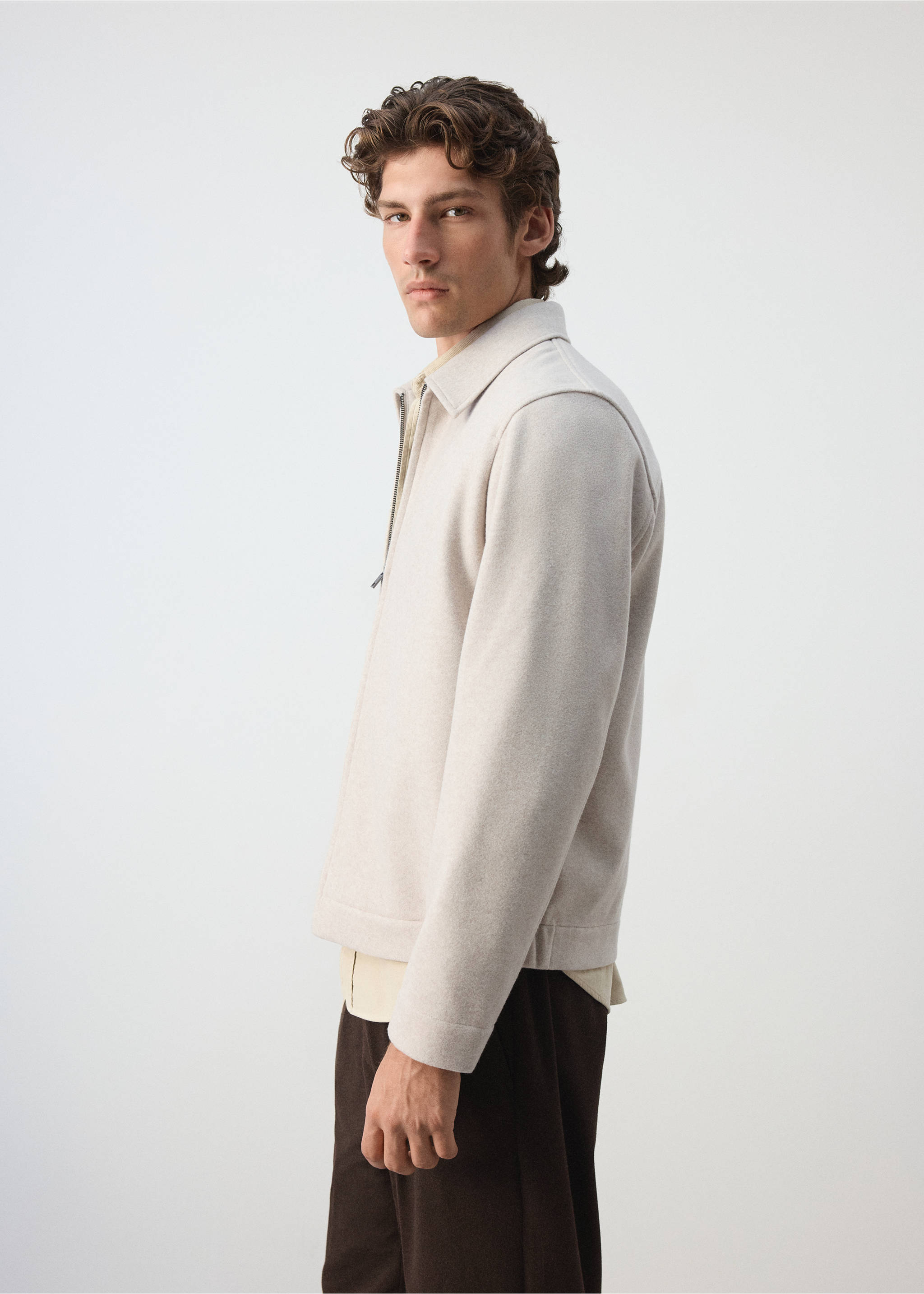Jacke aus Wollstoff mit Reißverschluss - Detail des Artikels 2, Beige. Ref: 37007919-00.