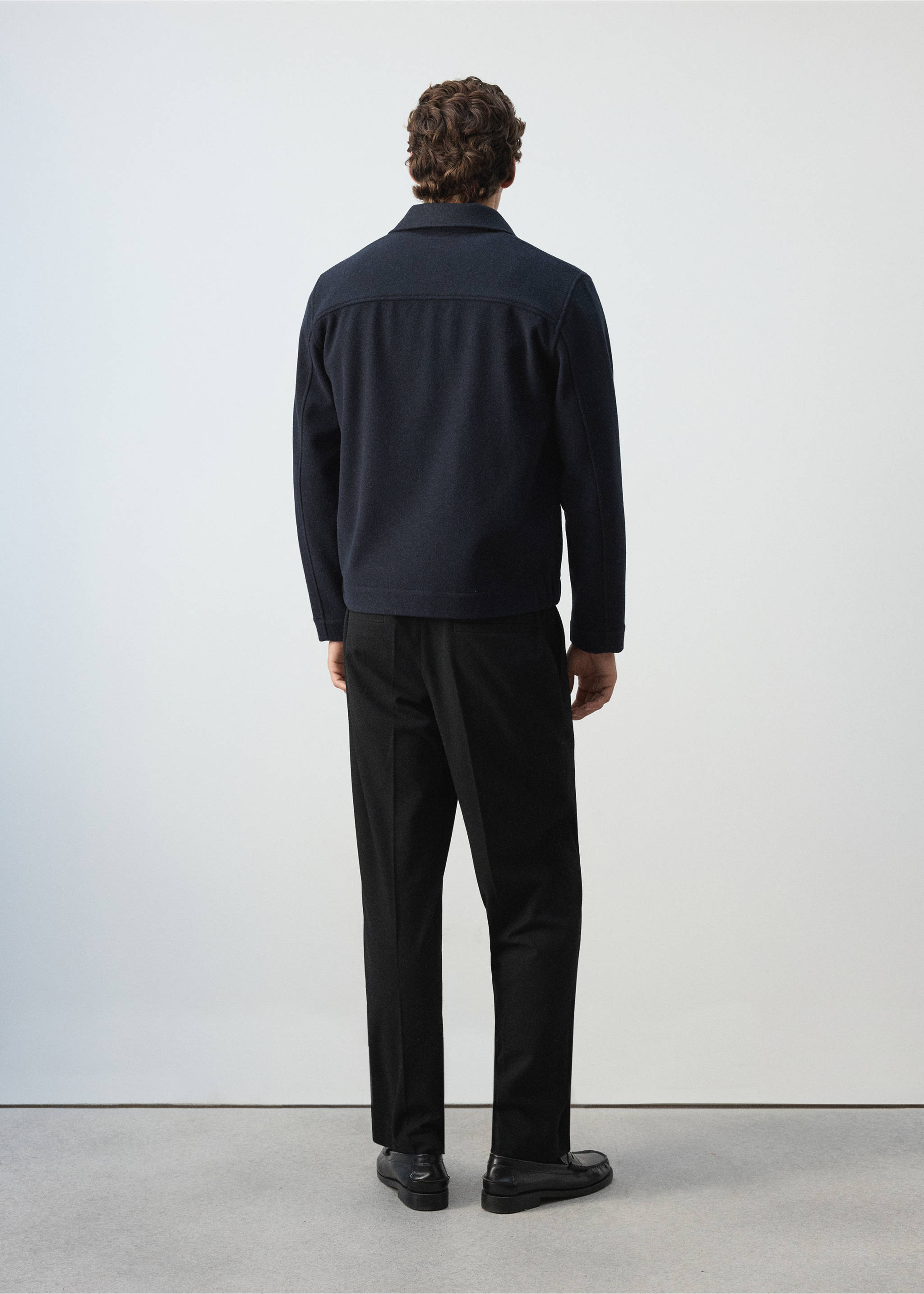 Jacke aus Wollstoff mit Reißverschluss - Rückseite des Artikels, Marineblau. Ref: 37007919-00.