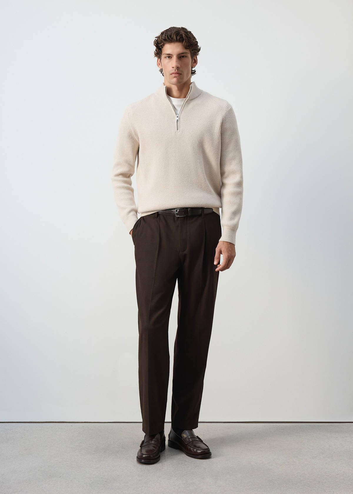 Ribbed sweater with zip — Ice Grey