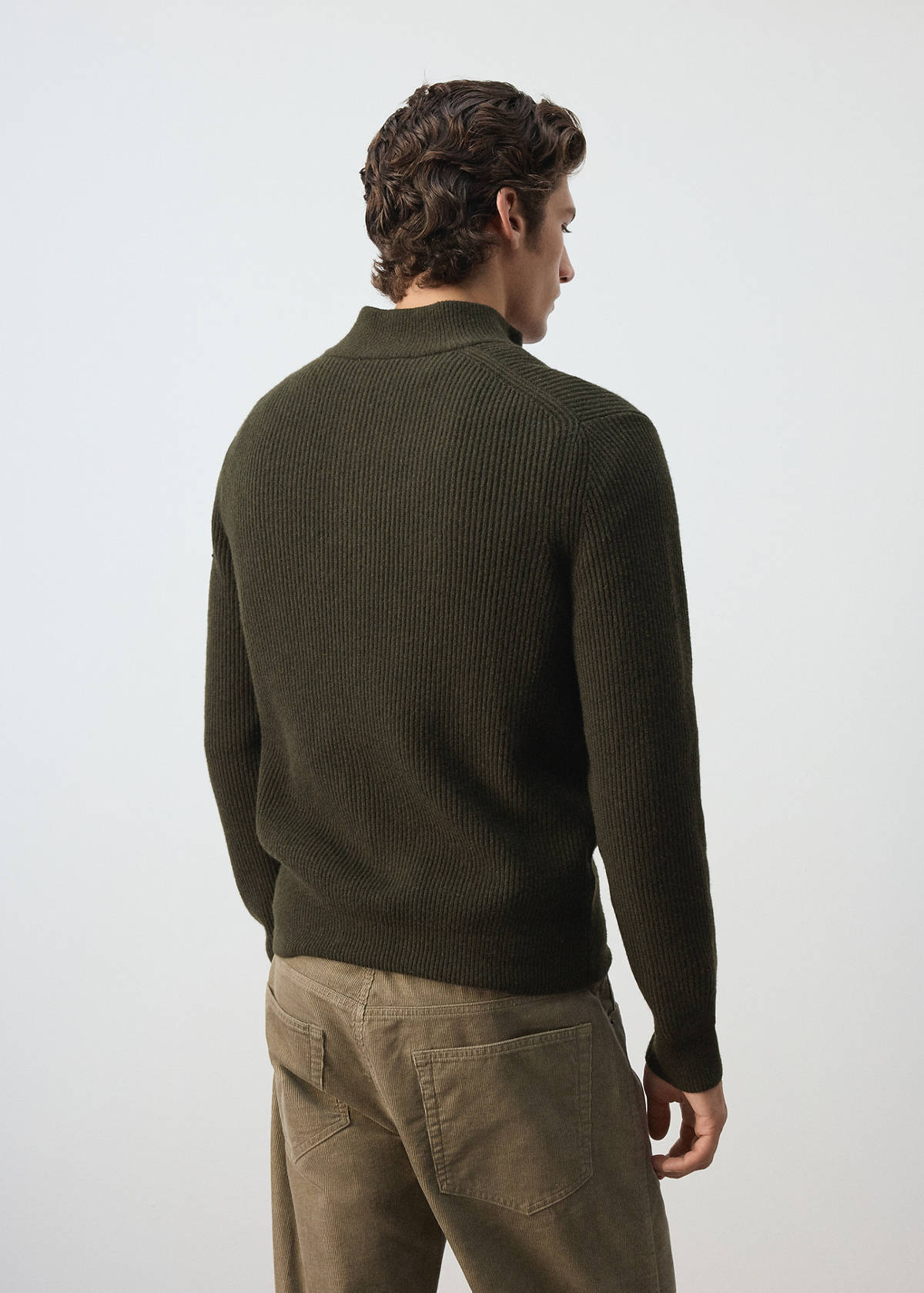 Ribbed sweater with zip — Khaki