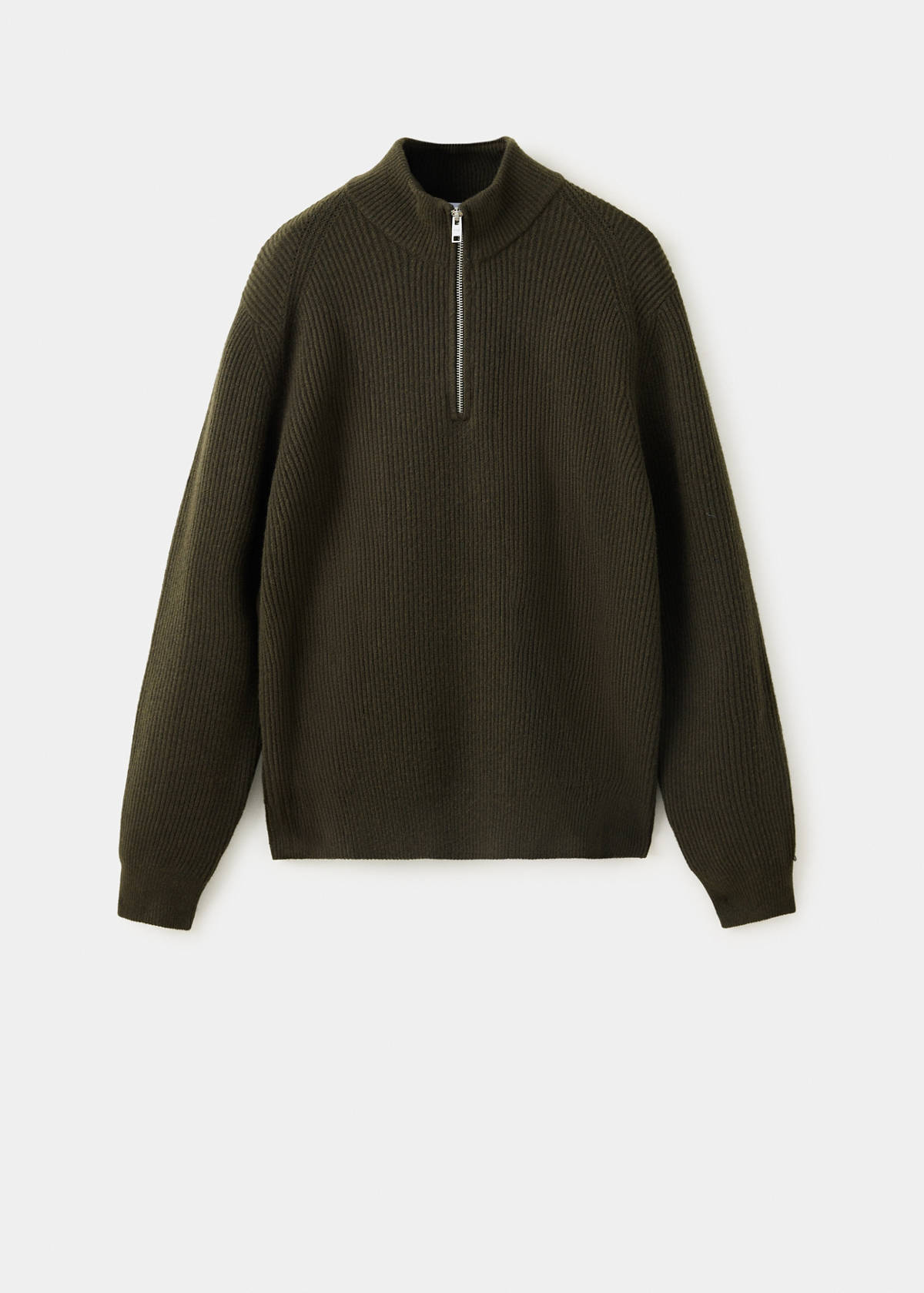 Ribbed sweater with zip — Khaki