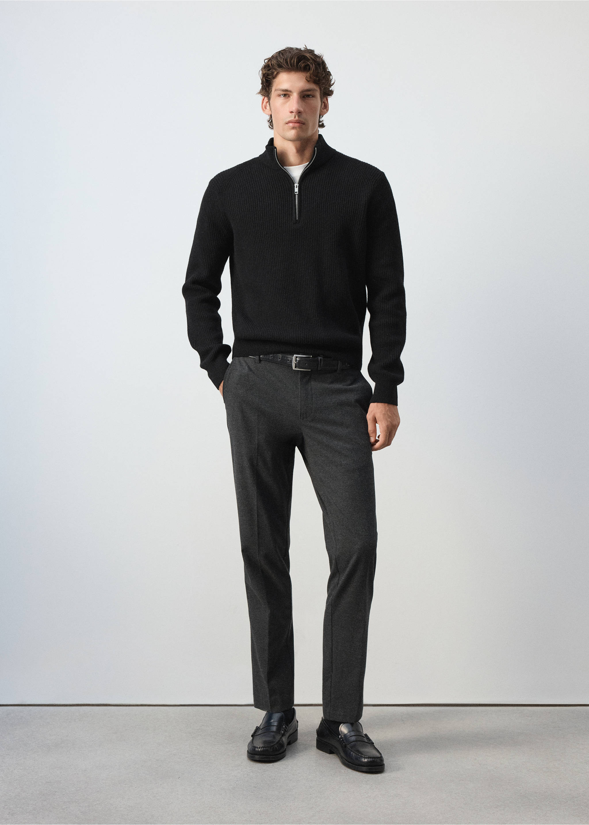 سترة مضلعة بسحاب - رؤية عامة, أسود. Ref: 37007920-00.