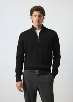 Ribbed sweater with zip — Black 1