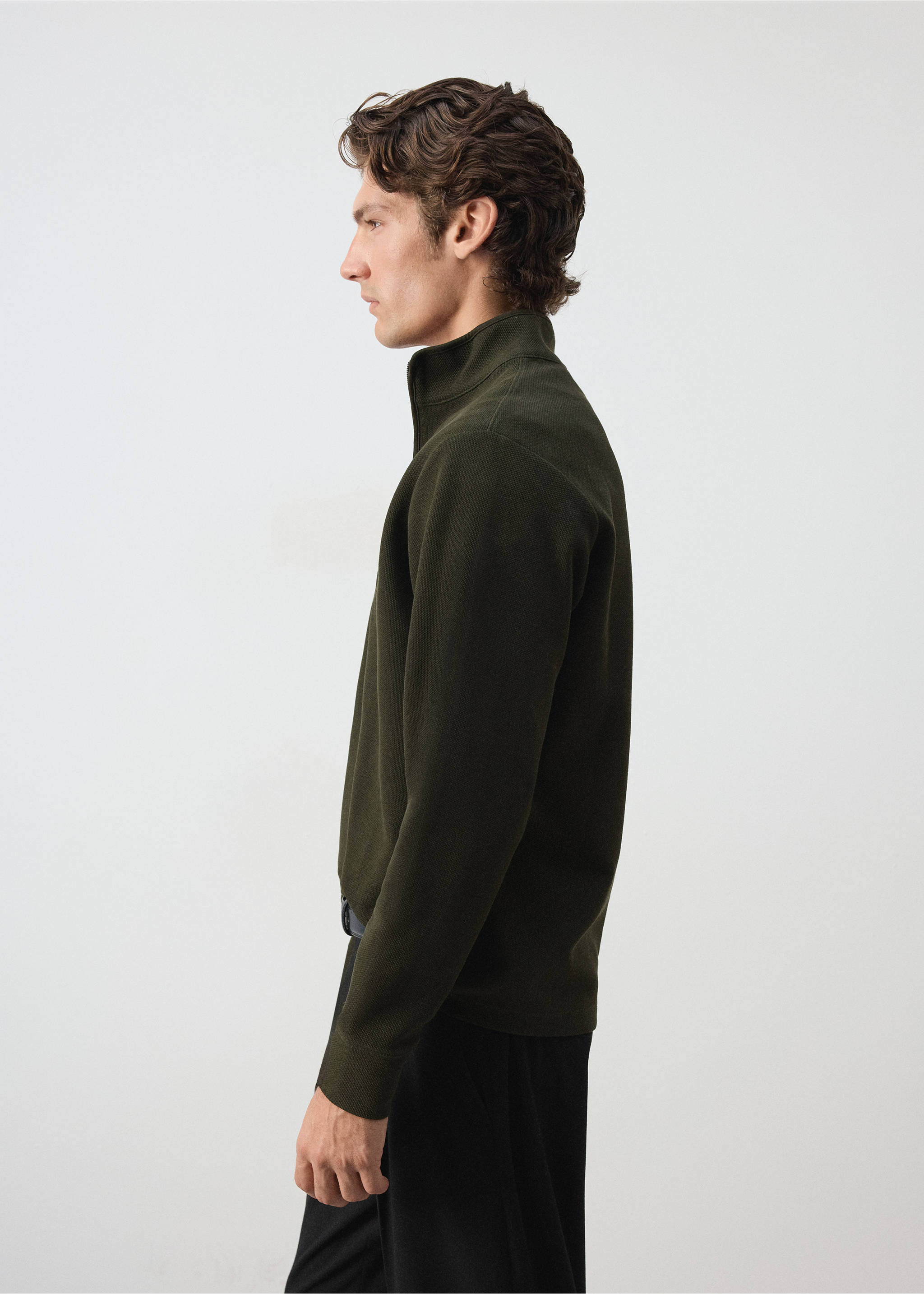 Dark green zip-neck sweatshirt with a high collar., Dark Green. Ref: 37007922-00.