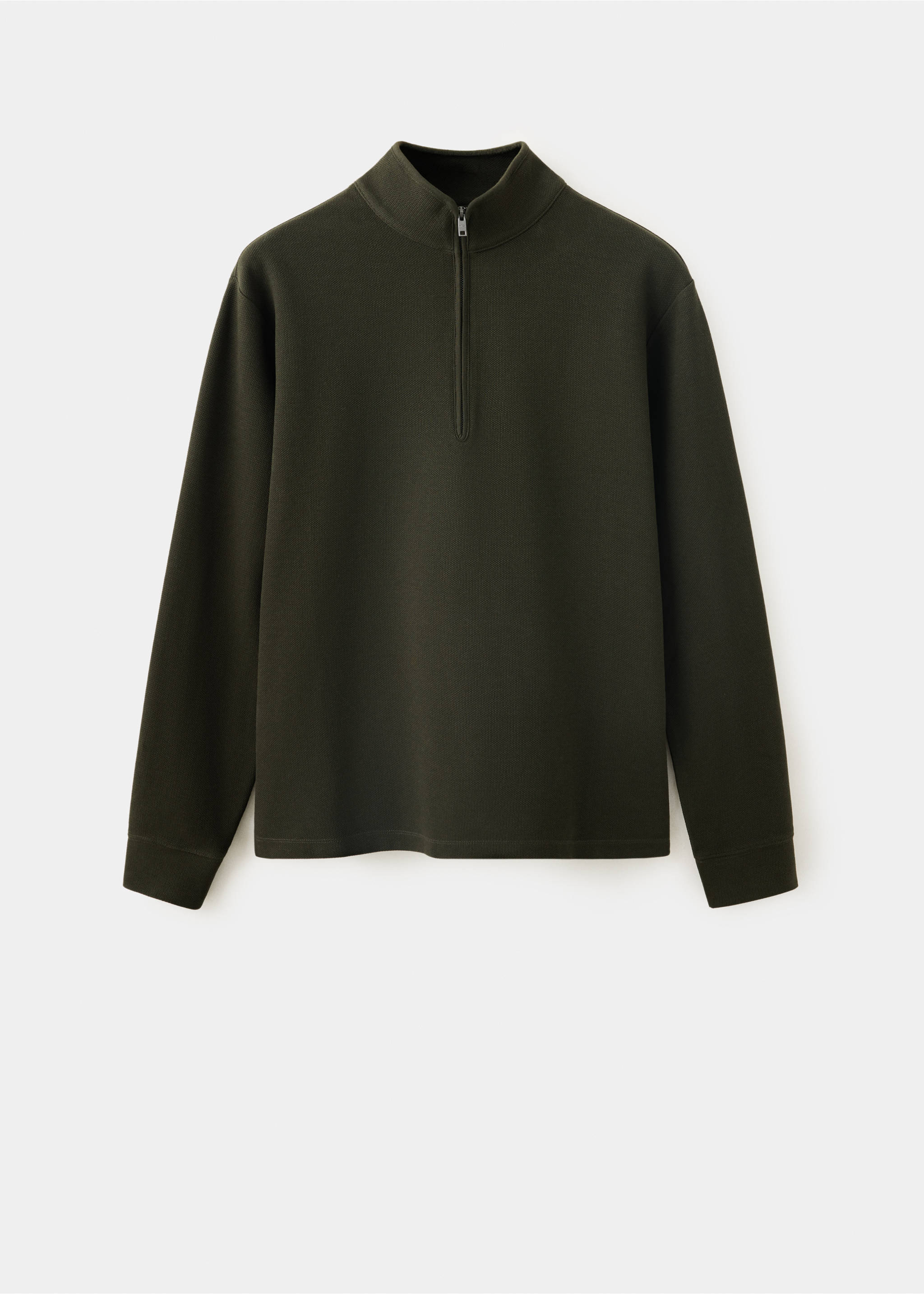 Dark green men's sweatshirt with a high collar and half-zip., Dark Green. Ref: 37007922-00.