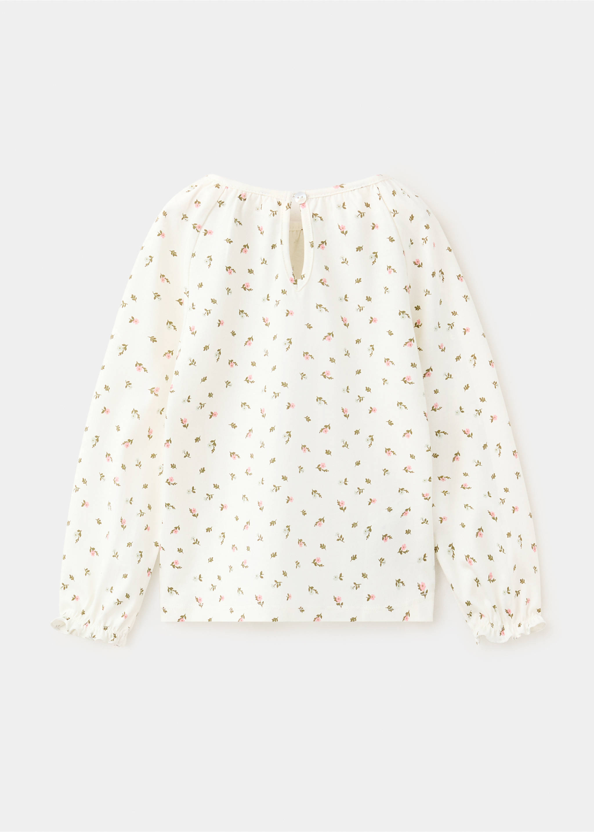 Off-white floral long-sleeved kids' t-shirt, back view., Sand. Ref: 37007925-00.