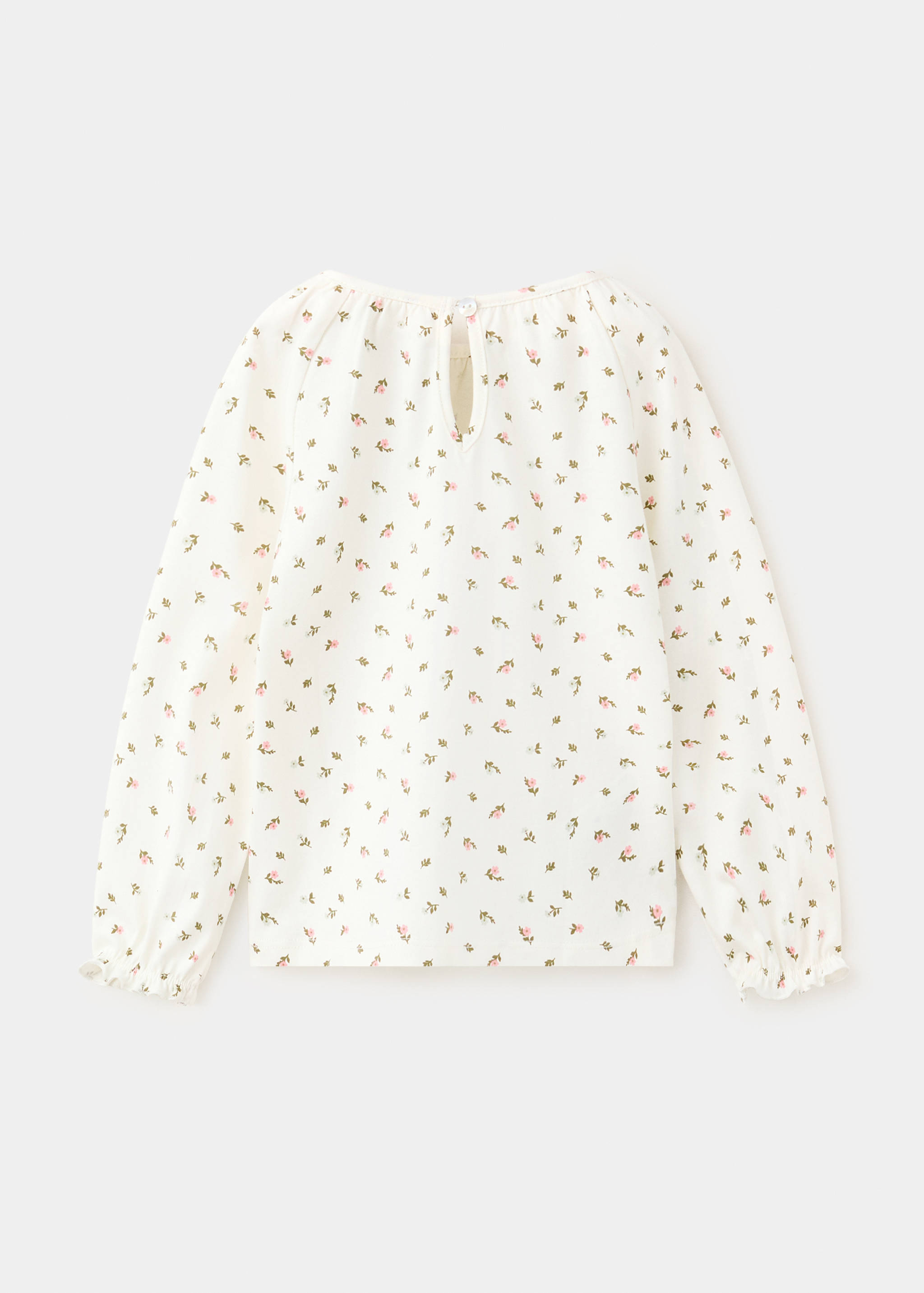 Off-white floral long-sleeved kids' t-shirt, back view.