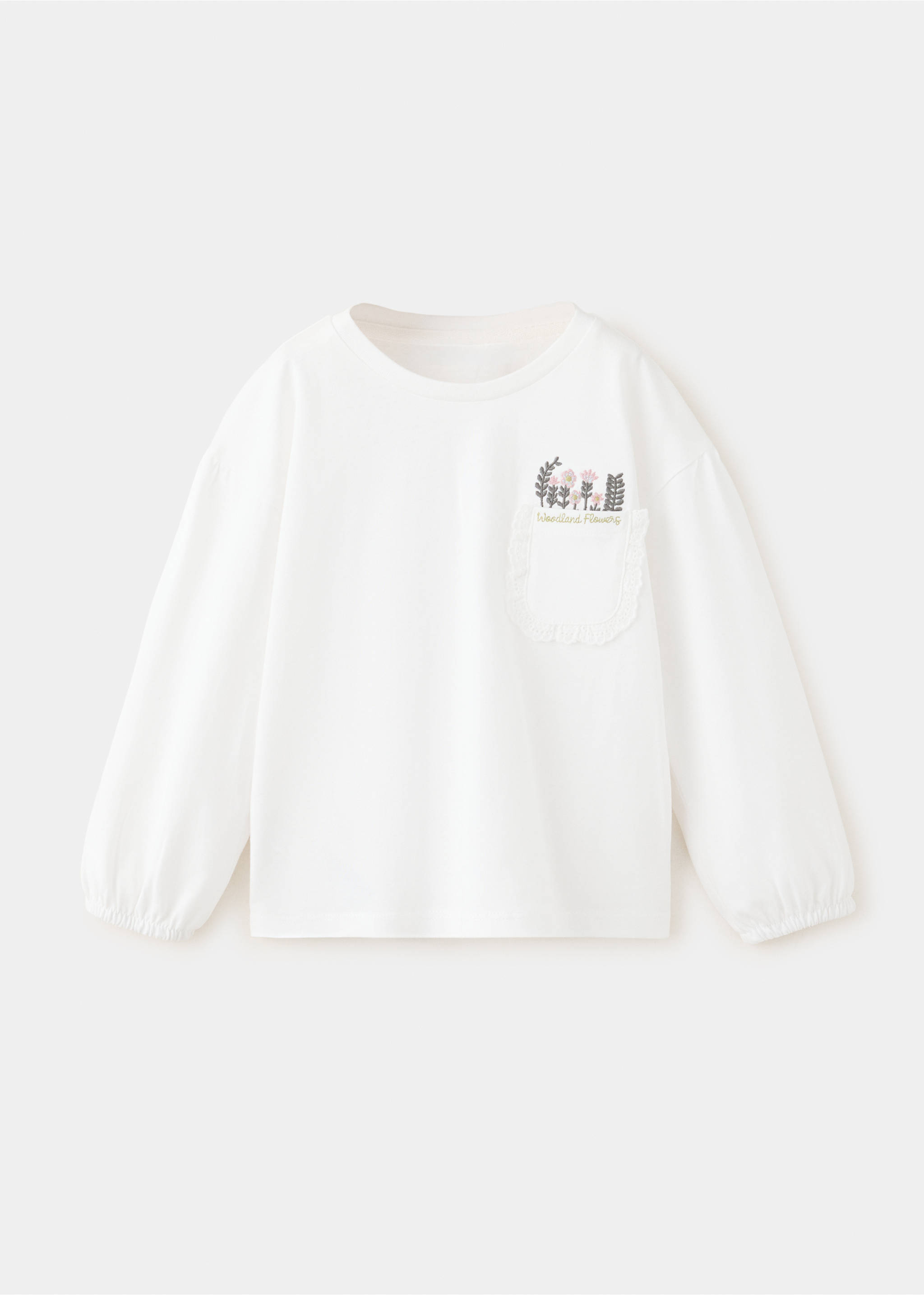White long-sleeved t-shirt with a floral embroidered chest pocket., Off White. Ref: 37007928-00.
