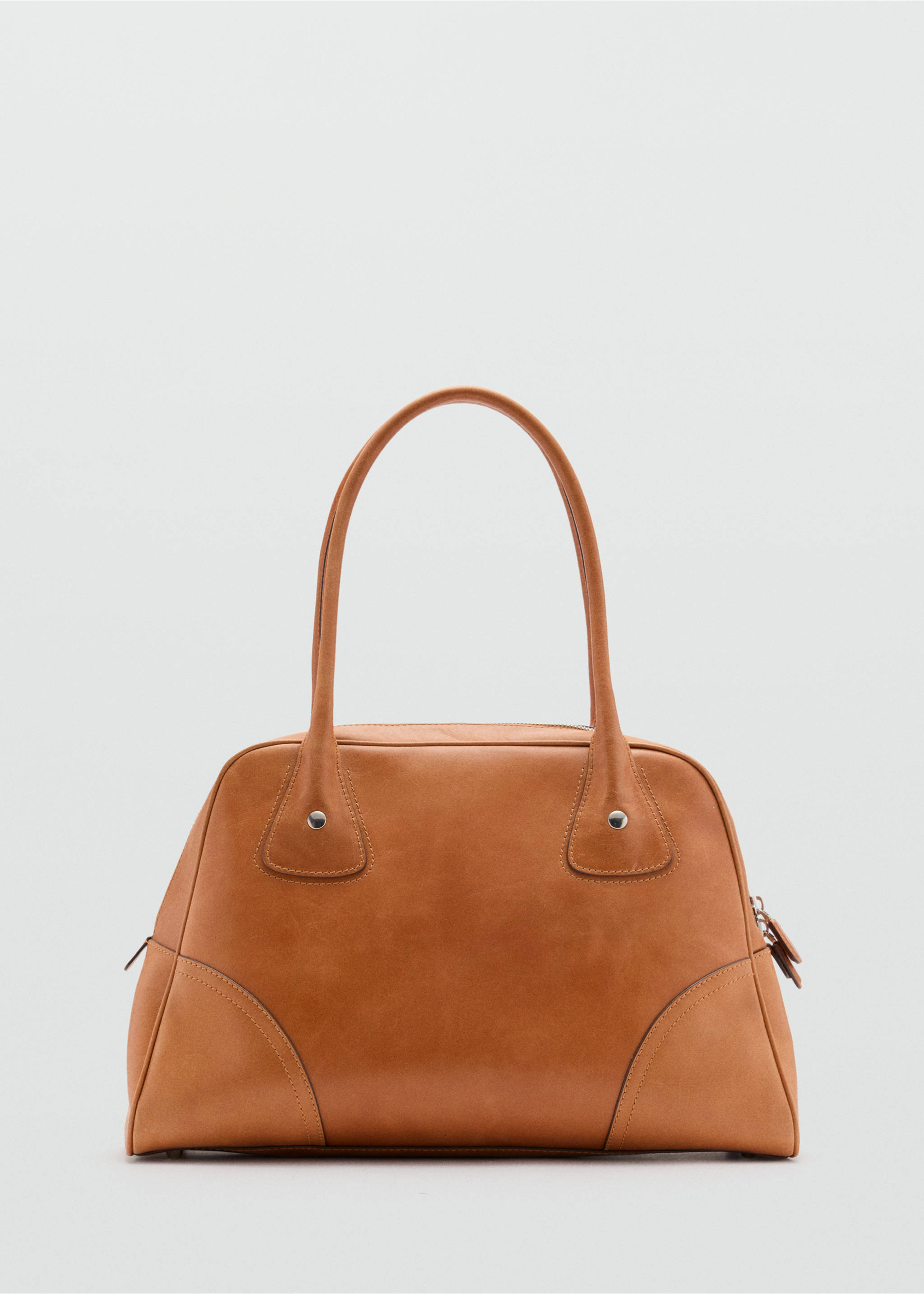 Brown bowling bag with a structured trapezoidal silhouette and dual top handles., Leather. Ref: 37007944-00.