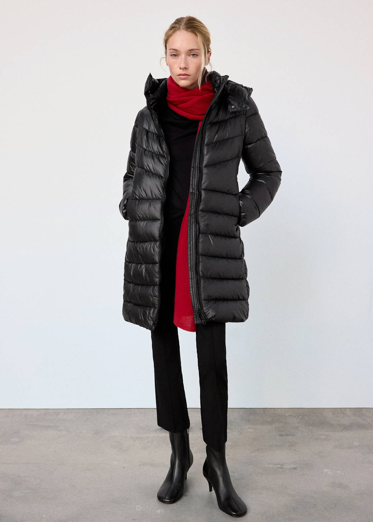 Midi quilted anorak with hood — Black