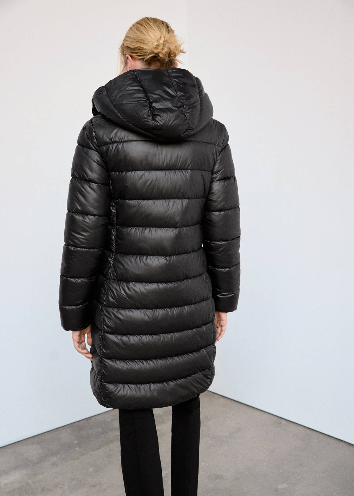 Midi quilted anorak with hood — Black