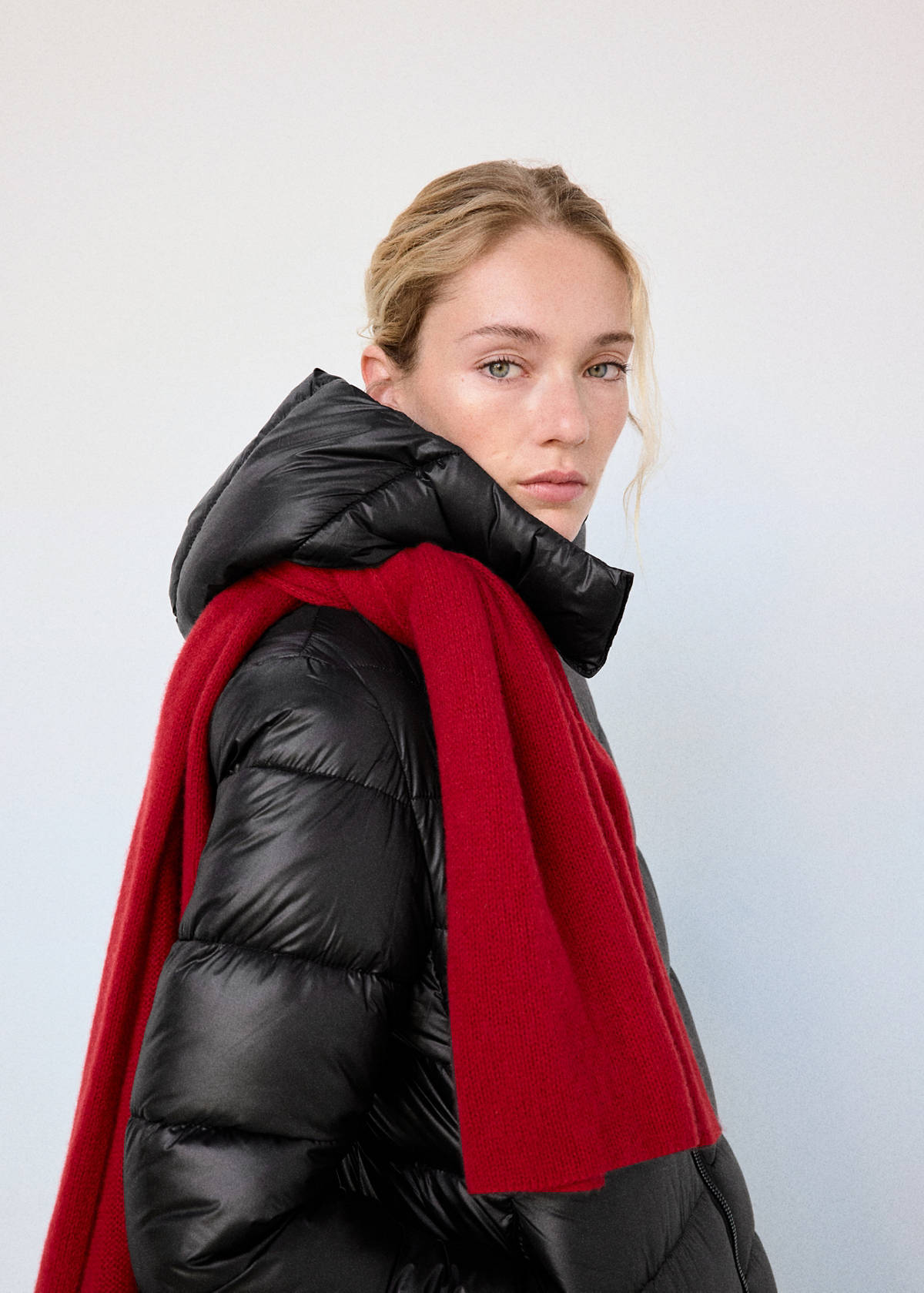 Midi quilted anorak with hood — Black
