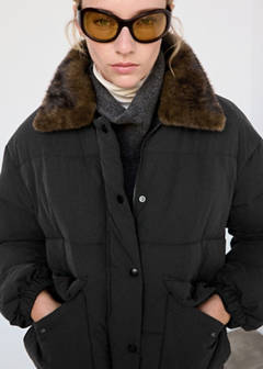 Fur collar puffer coat — Charcoal 9