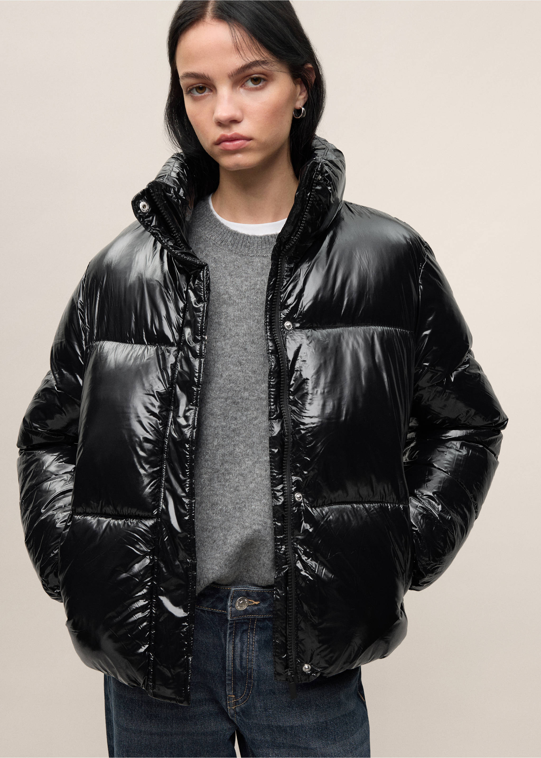Shiny quilted anorak - Medium plane, Black. Ref: 37008271-00.