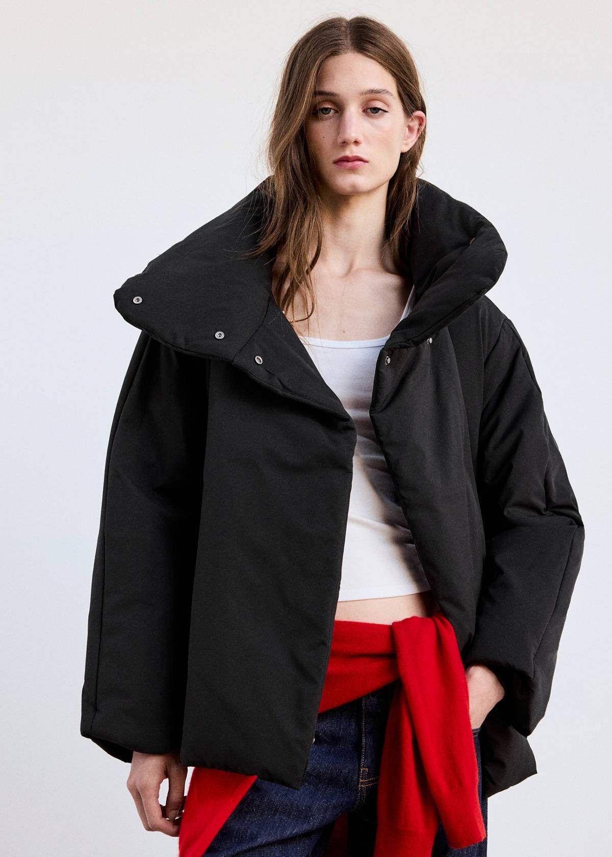 Padded anorak with funnel neck — Black