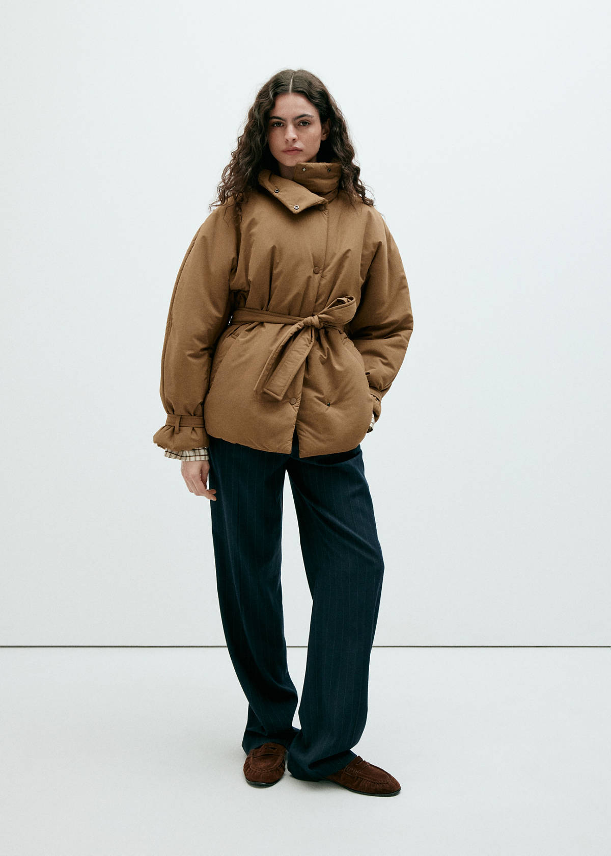 Belt puffer coat — Medium Brown