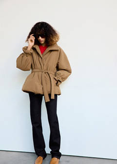 Belt puffer coat — Medium Brown 9