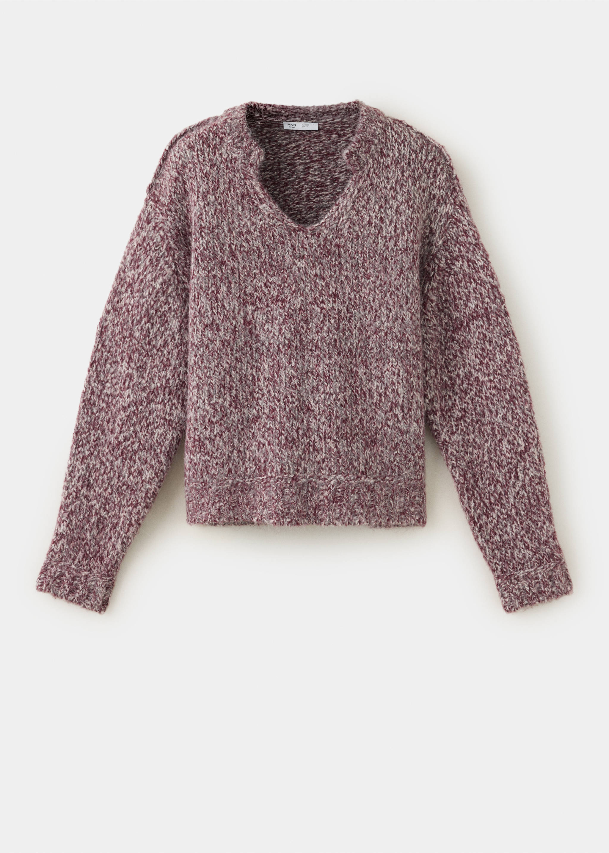 Maroon and white speckled knit jersey with a notch V-neckline., Pink. Ref: 37008283-00.