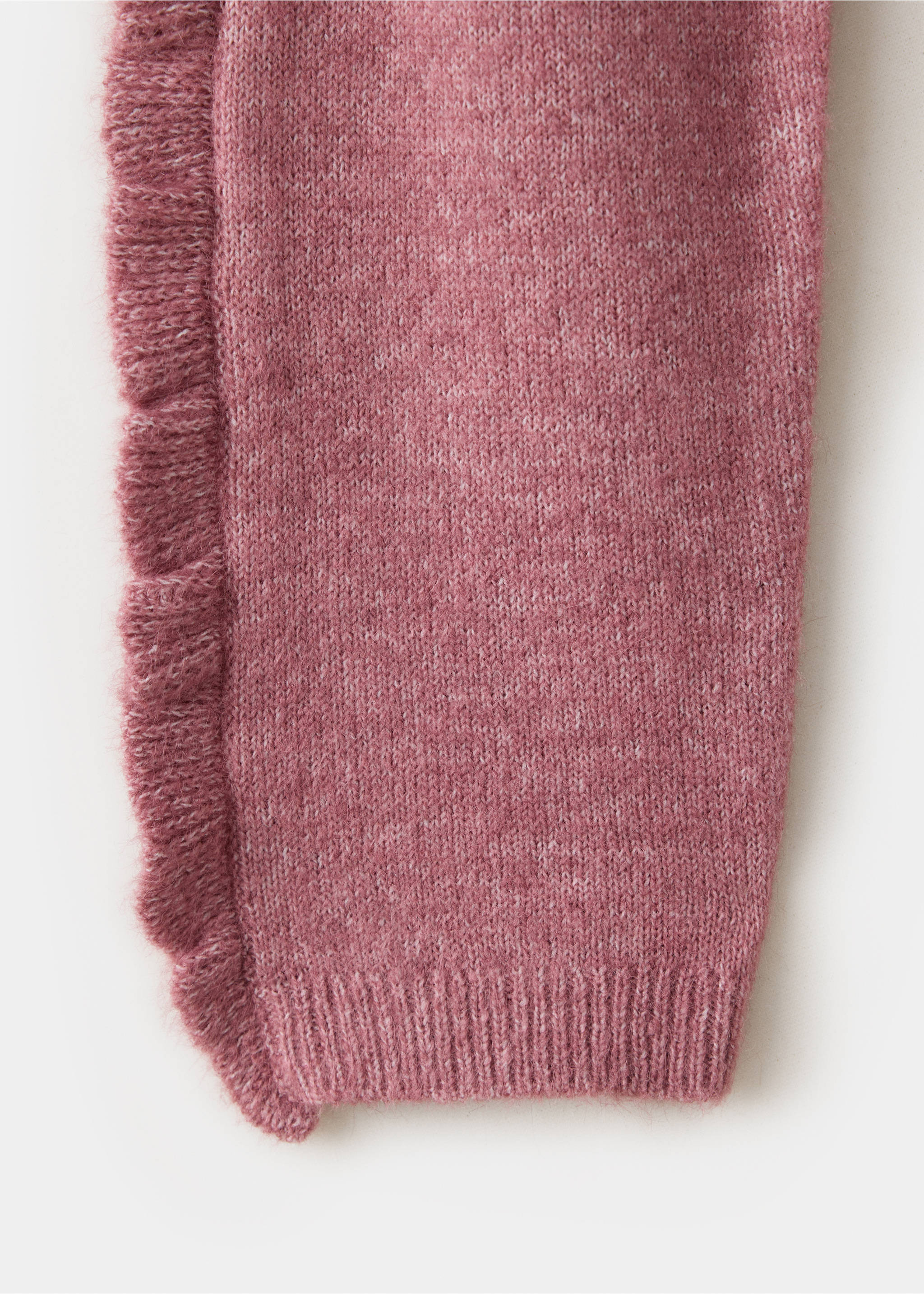 Close-up of a pink knit jumper sleeve with a frill trim., Pink. Ref: 37008284-00.