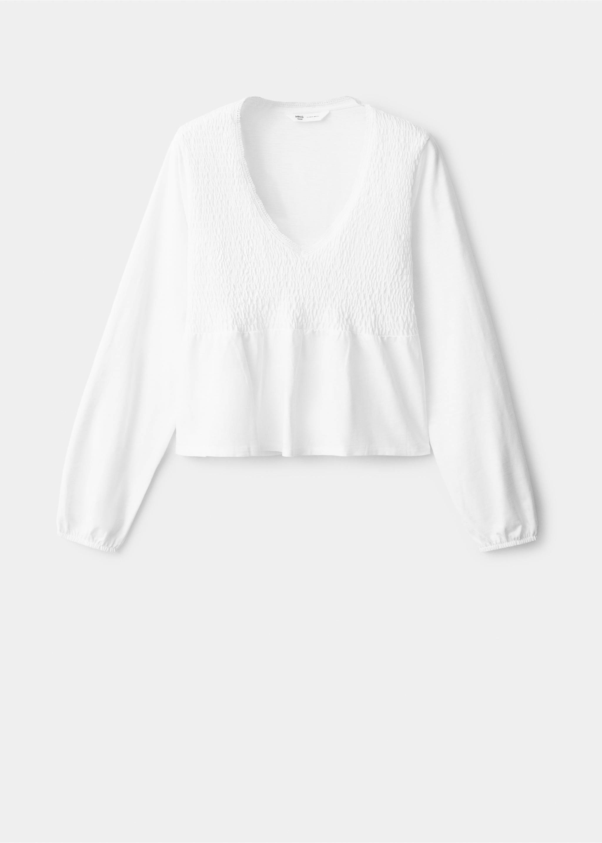 V-neck ruched T-shirt - Article without model, Off White. Ref: 37008286-00.