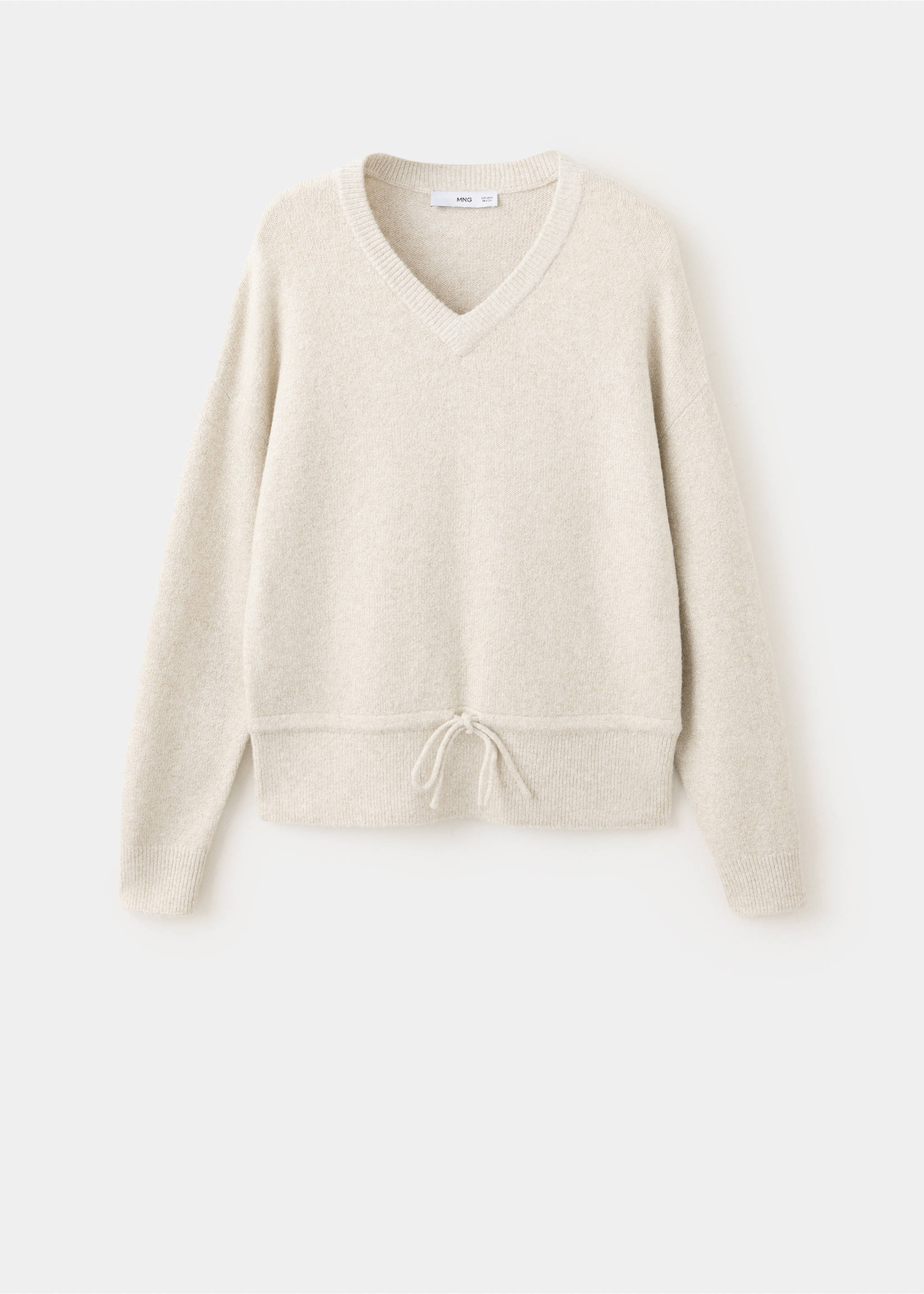 Cream V-neck knit jersey sweater with a drawstring hem., Beige. Ref: 37008290-00.