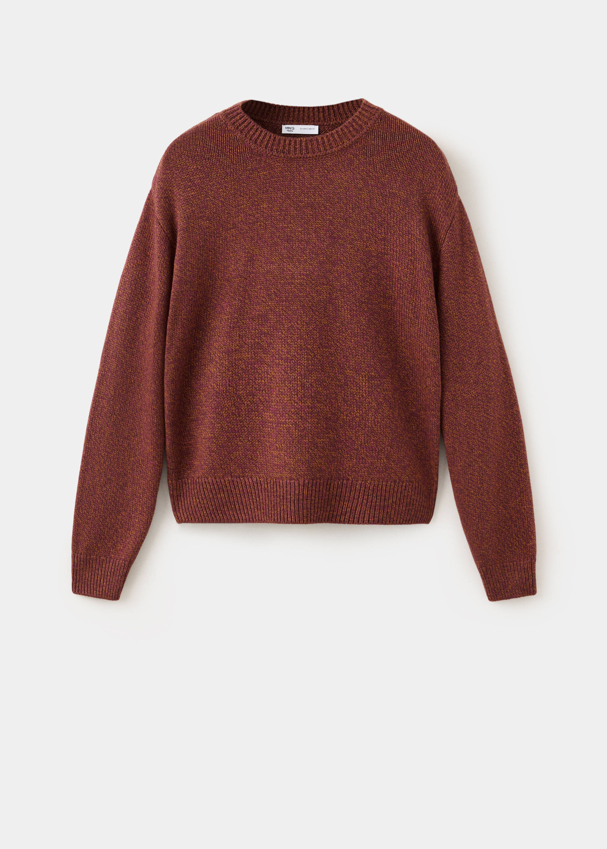 Marled red knit crew-neck jersey with ribbed trim.
