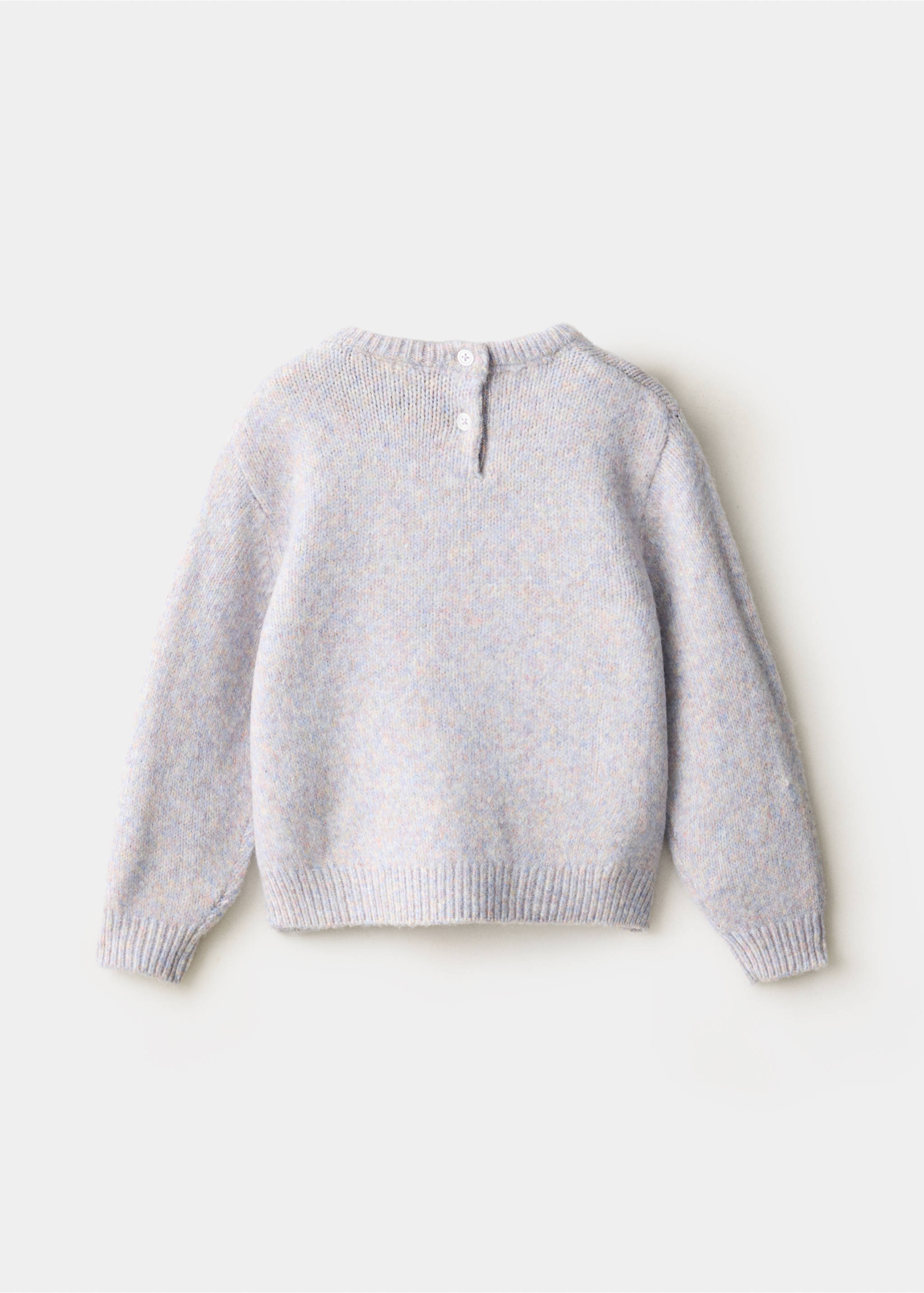 Back view of a pastel multicolour marl kids' jumper with back button fastening., Lilac. Ref: 37008292-00.