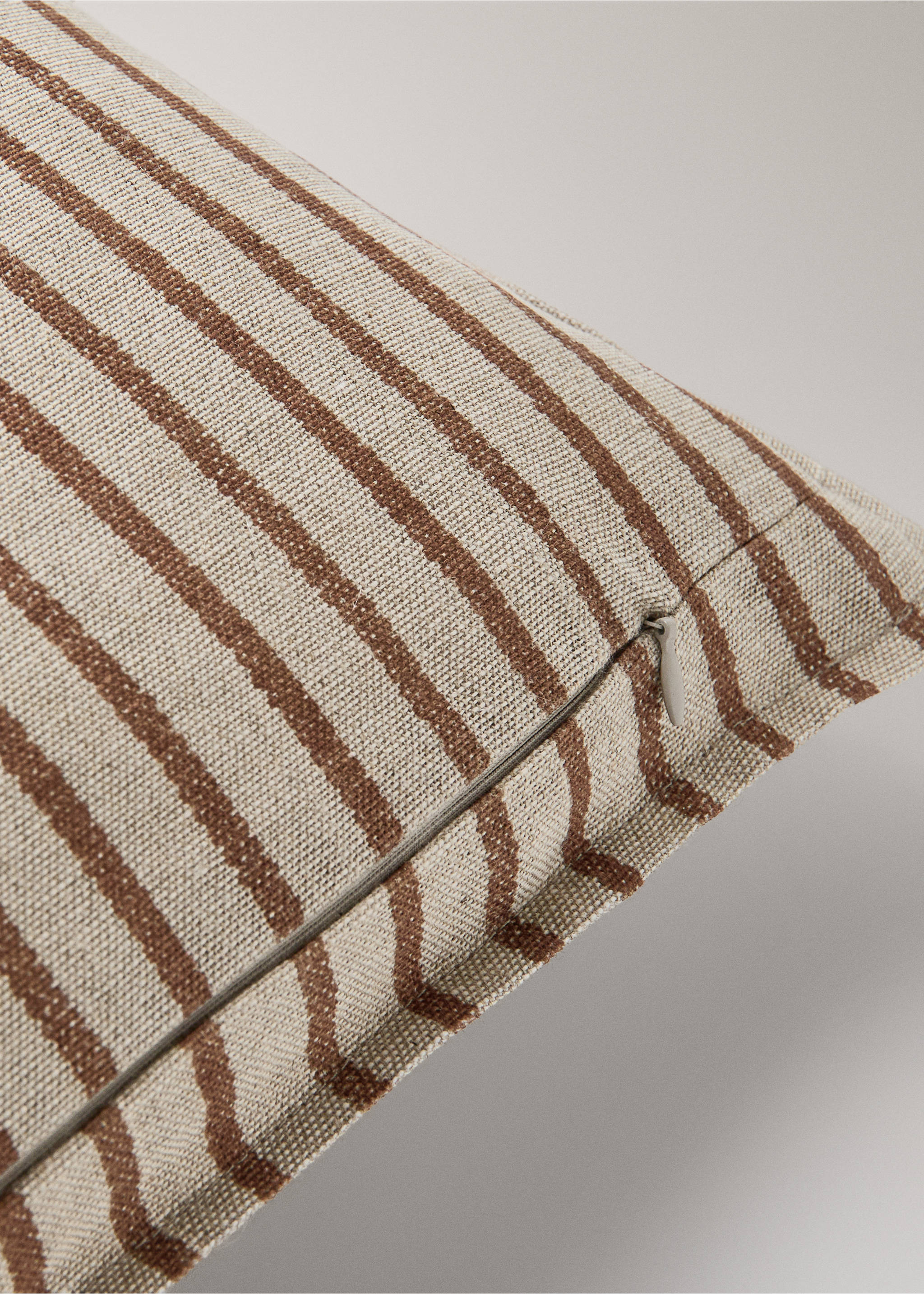 Brown and cream striped cushion cover detail with a concealed zip., Brown. Ref: 37008639-00.