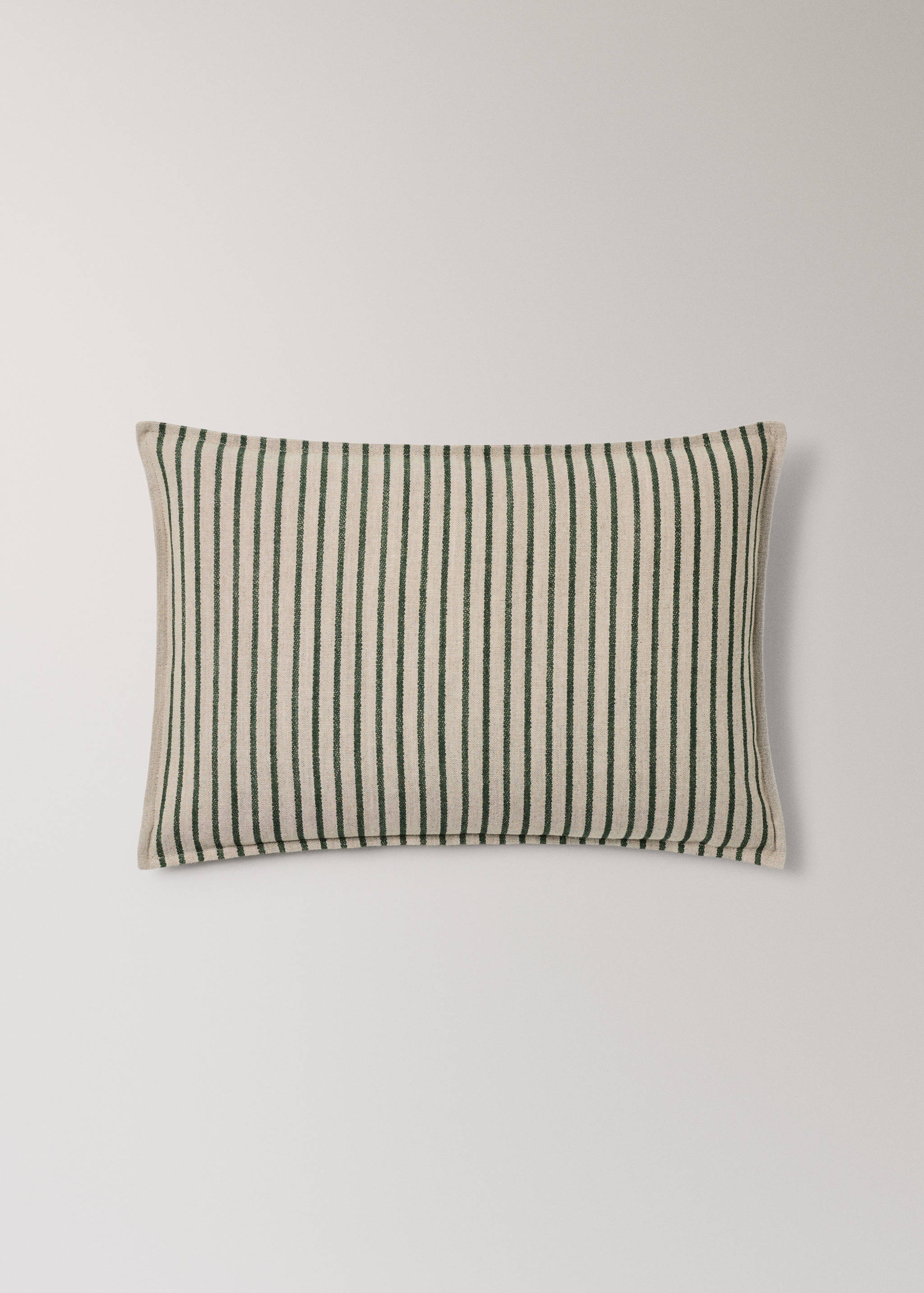 Beige and dark green striped cushion cover.