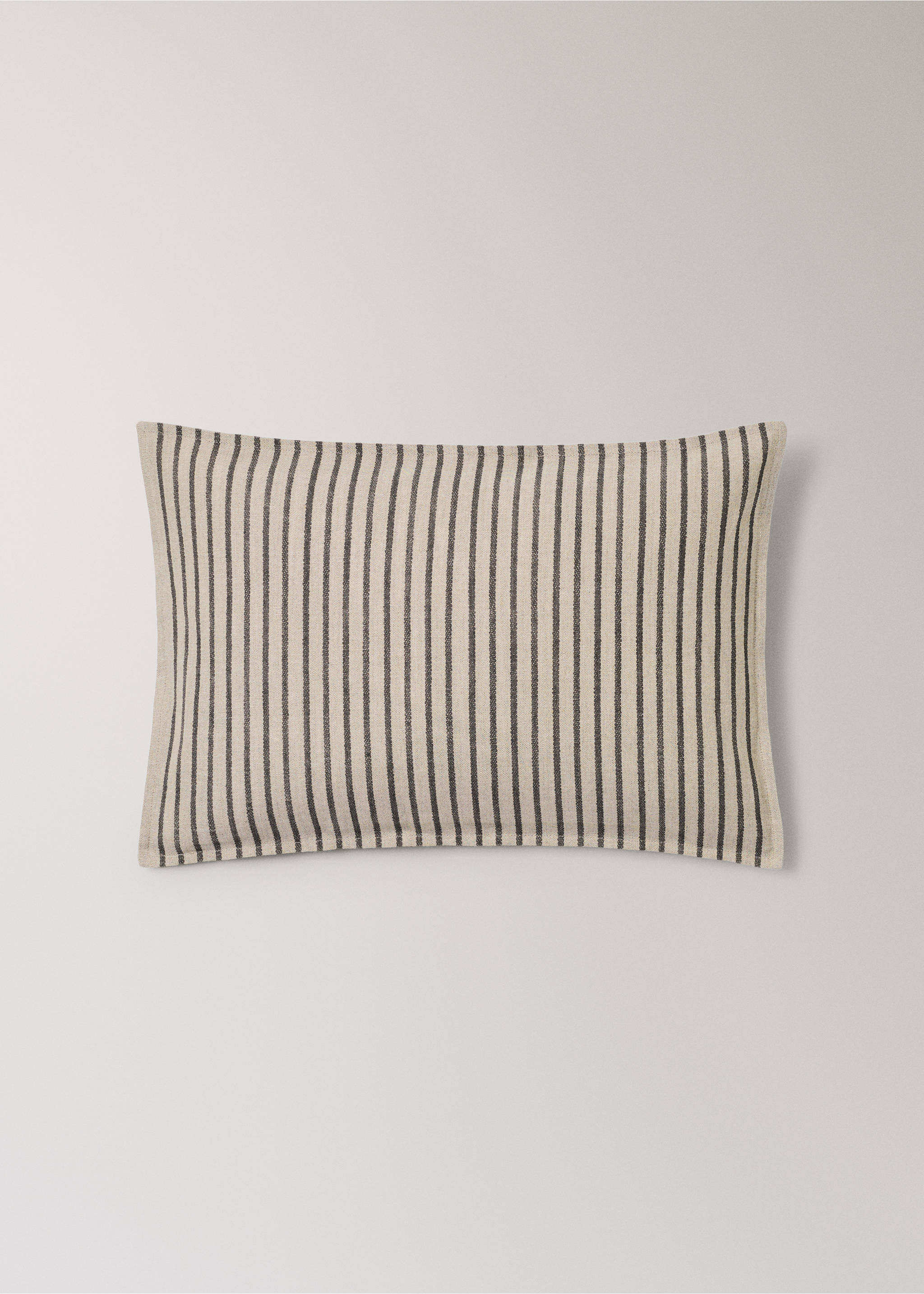 Rectangular cushion cover with a light beige and black vertical stripe pattern., Grey. Ref: 37008639-00.