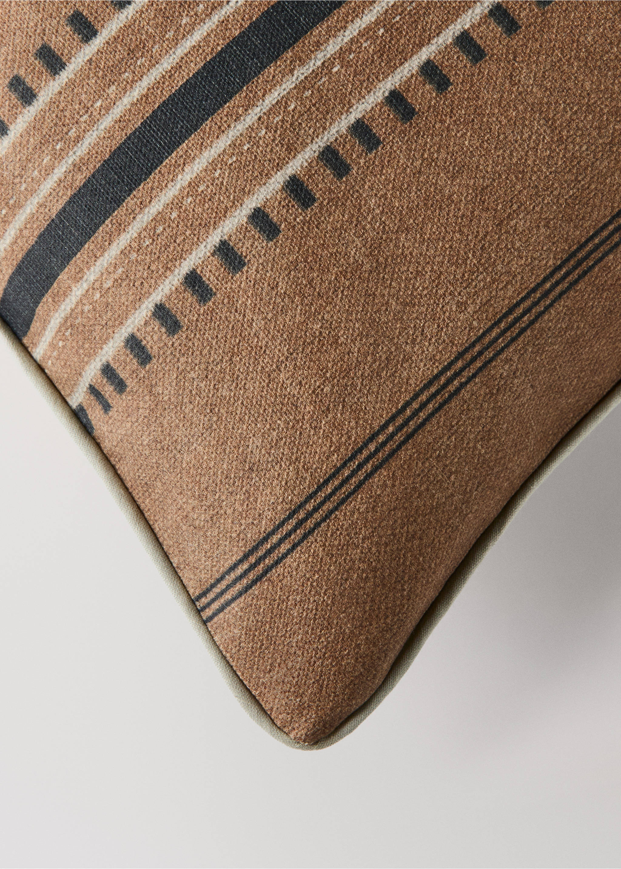 Close-up of a textured brown cushion cover with black stripes., Brown. Ref: 37008640-00.