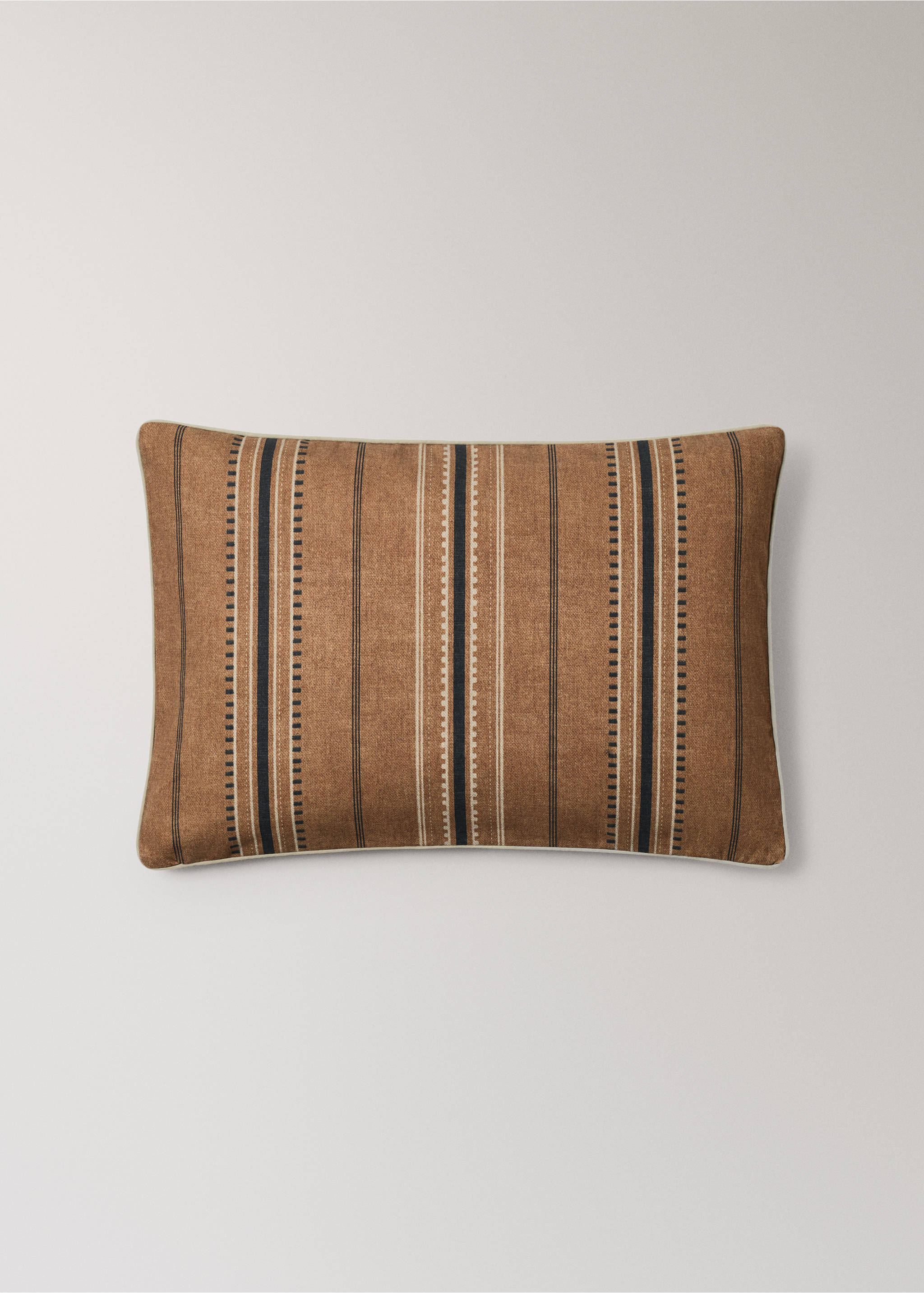 Brown striped cushion cover with contrasting piping., Brown. Ref: 37008640-00.