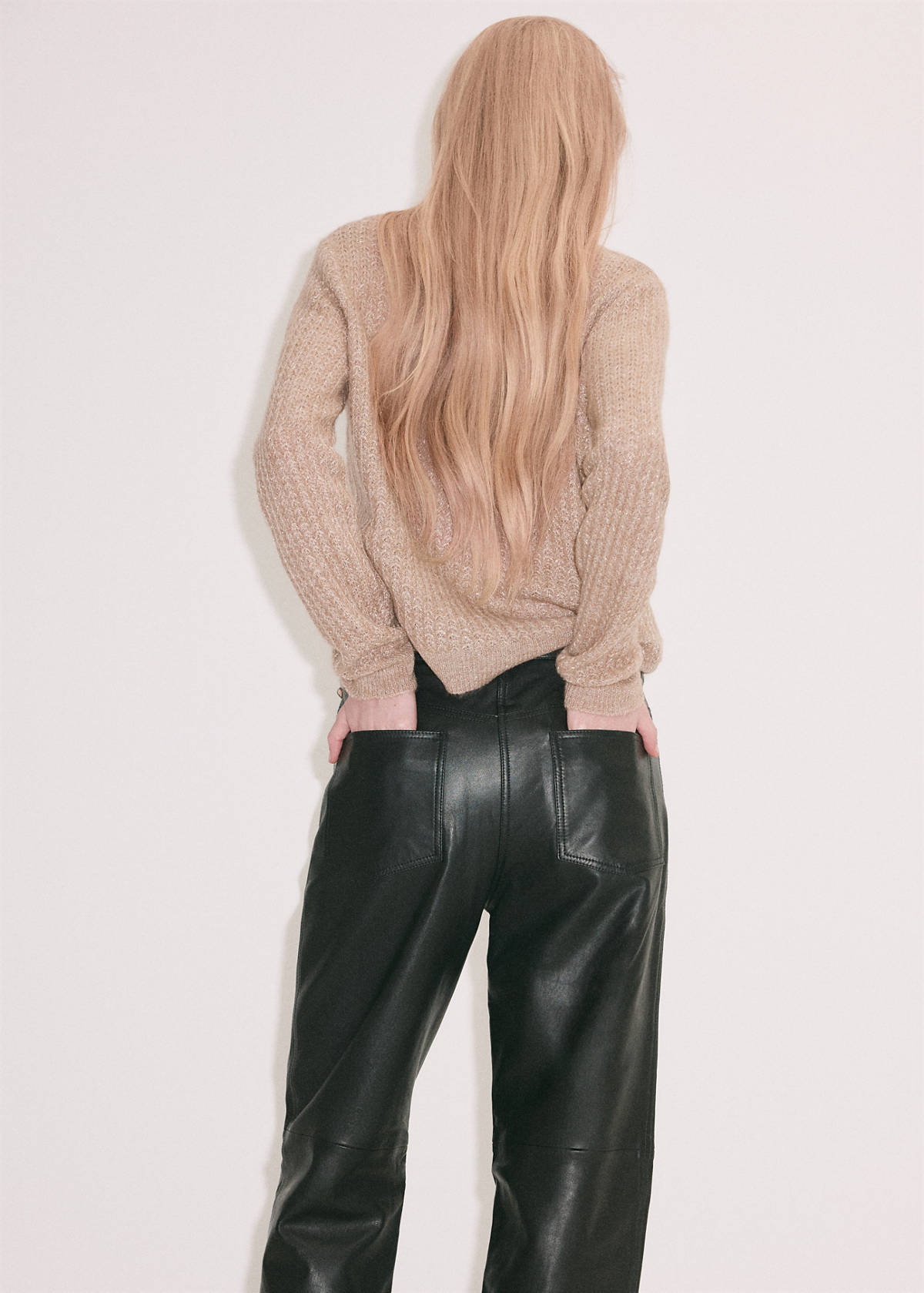Openwork herringbone knit jumper — Medium Brown