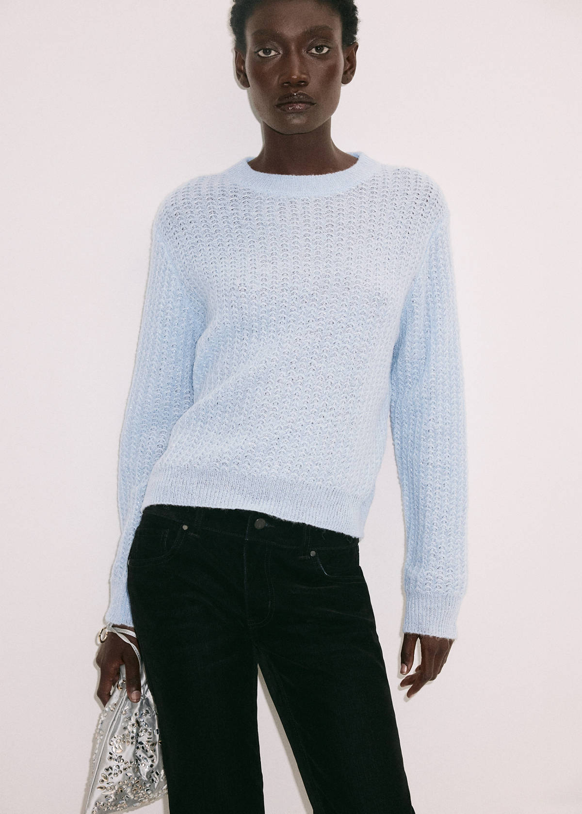 Openwork herringbone knit jumper — Sky Blue