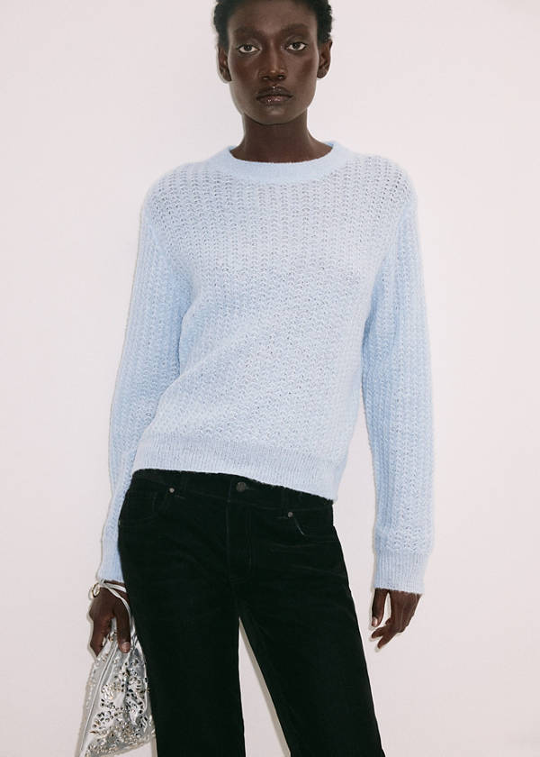 Openwork herringbone knit jumper — Sky Blue