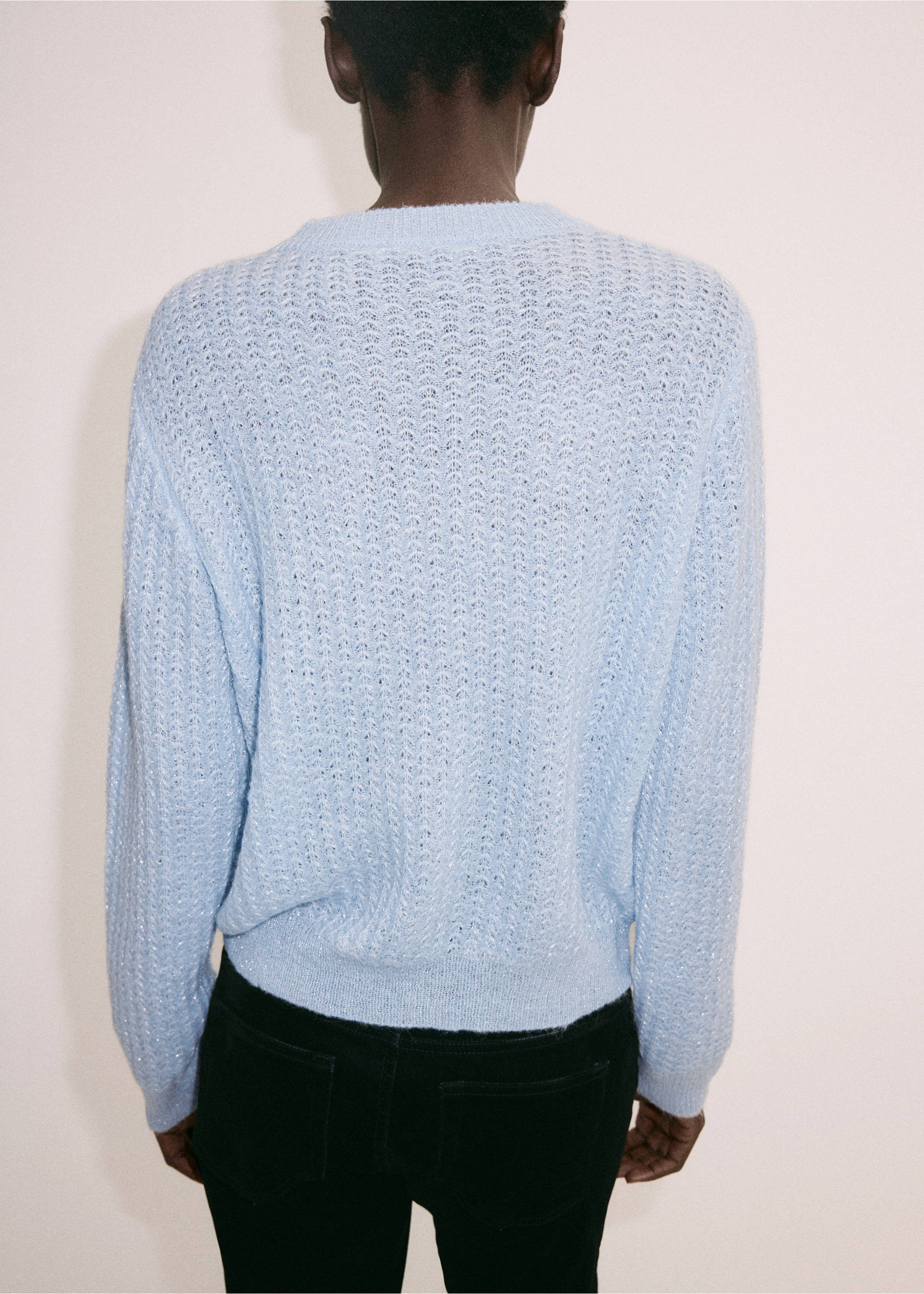 Pull en maille ajourée à motif chevrons - Verso de l’article, Bleu ciel. Ref: 37009129-00.