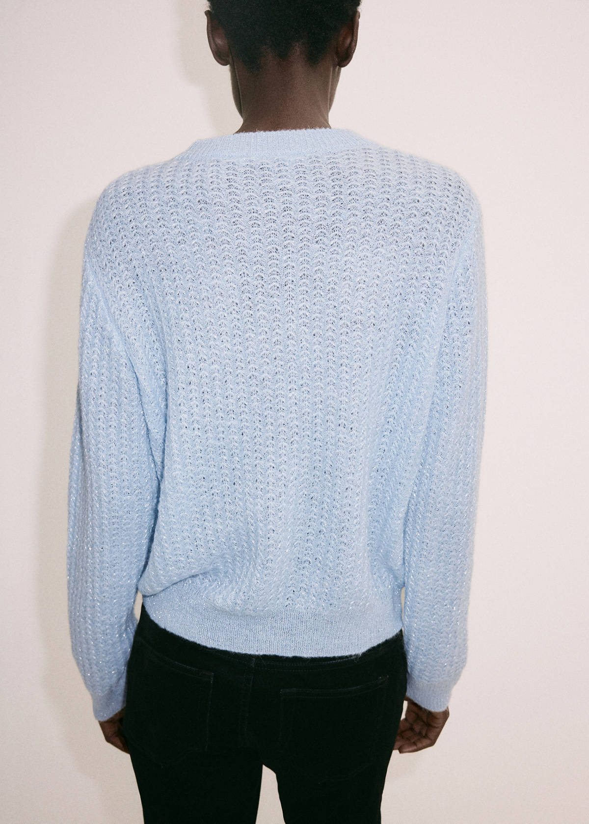 Openwork herringbone knit jumper — Sky Blue