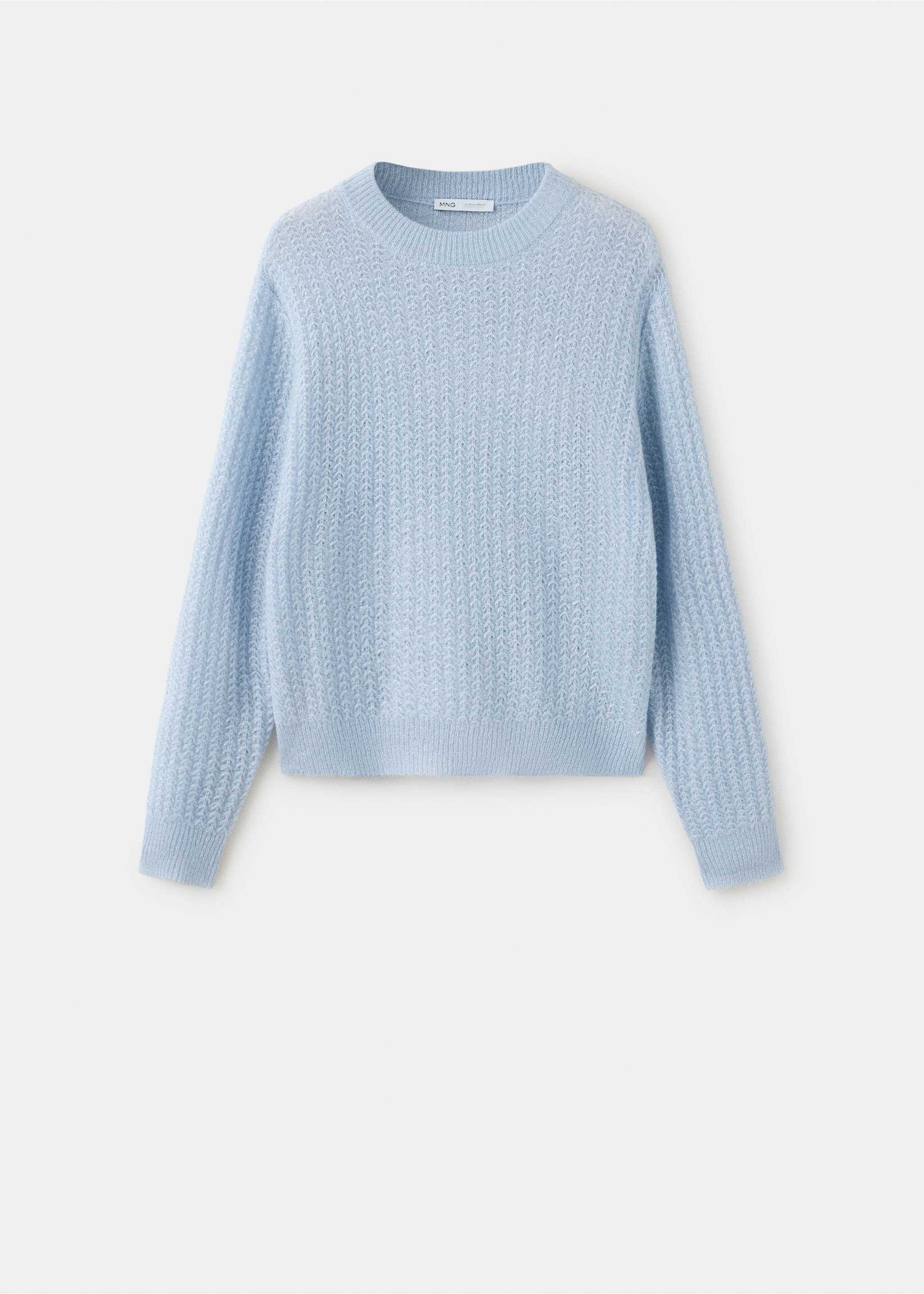 Light blue crew neck knitted jumper with textured pattern., Sky Blue. Ref: 37009129-00.