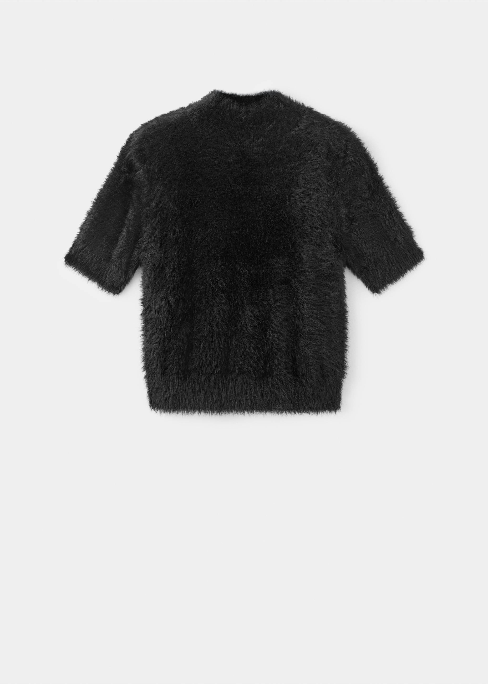 Black short-sleeved jersey in a textured faux-fur finish., Black. Ref: 37009131-00.
