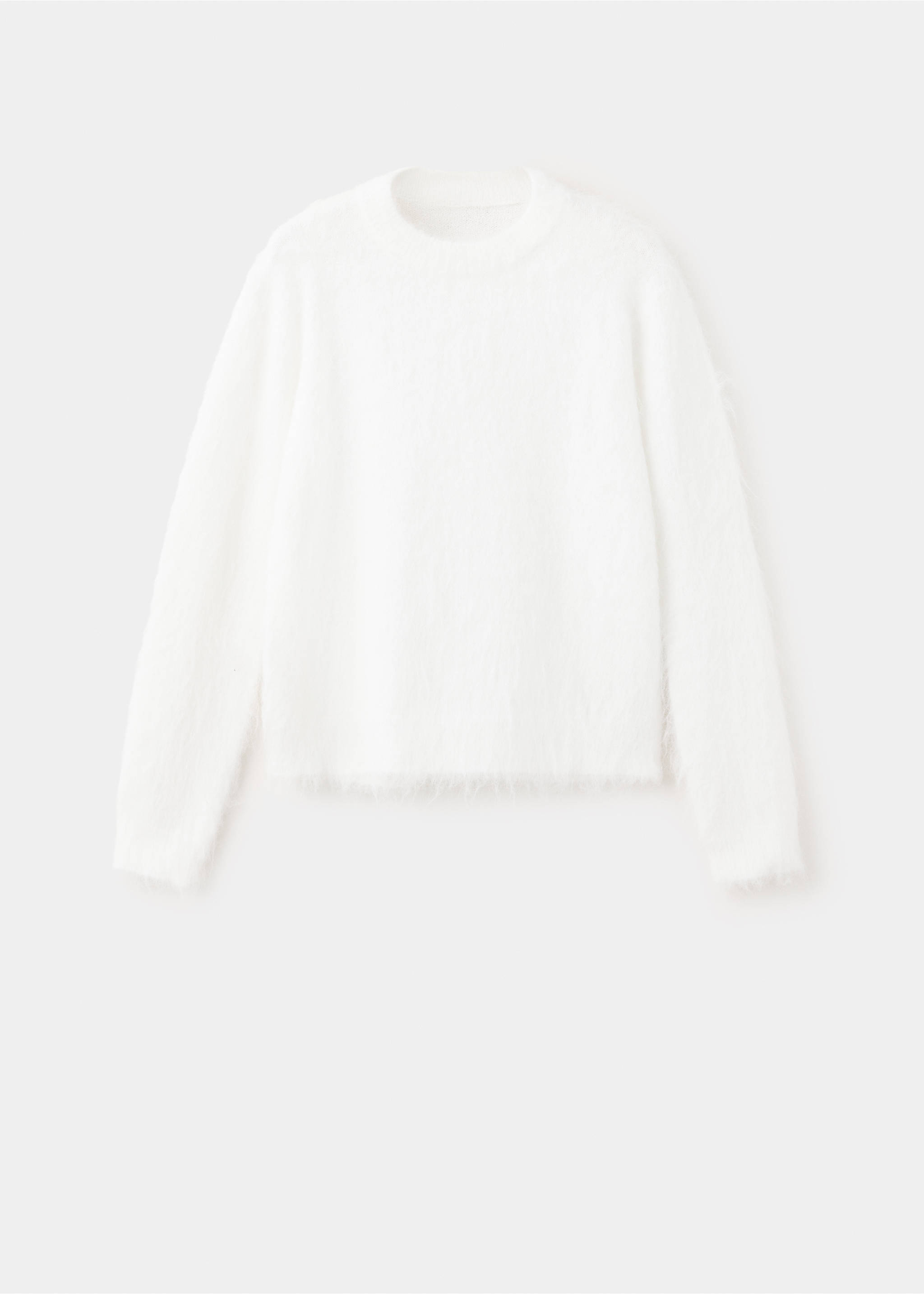 White long-sleeved round-neck jersey with a textured fluffy finish., Off White. Ref: 37009132-00.