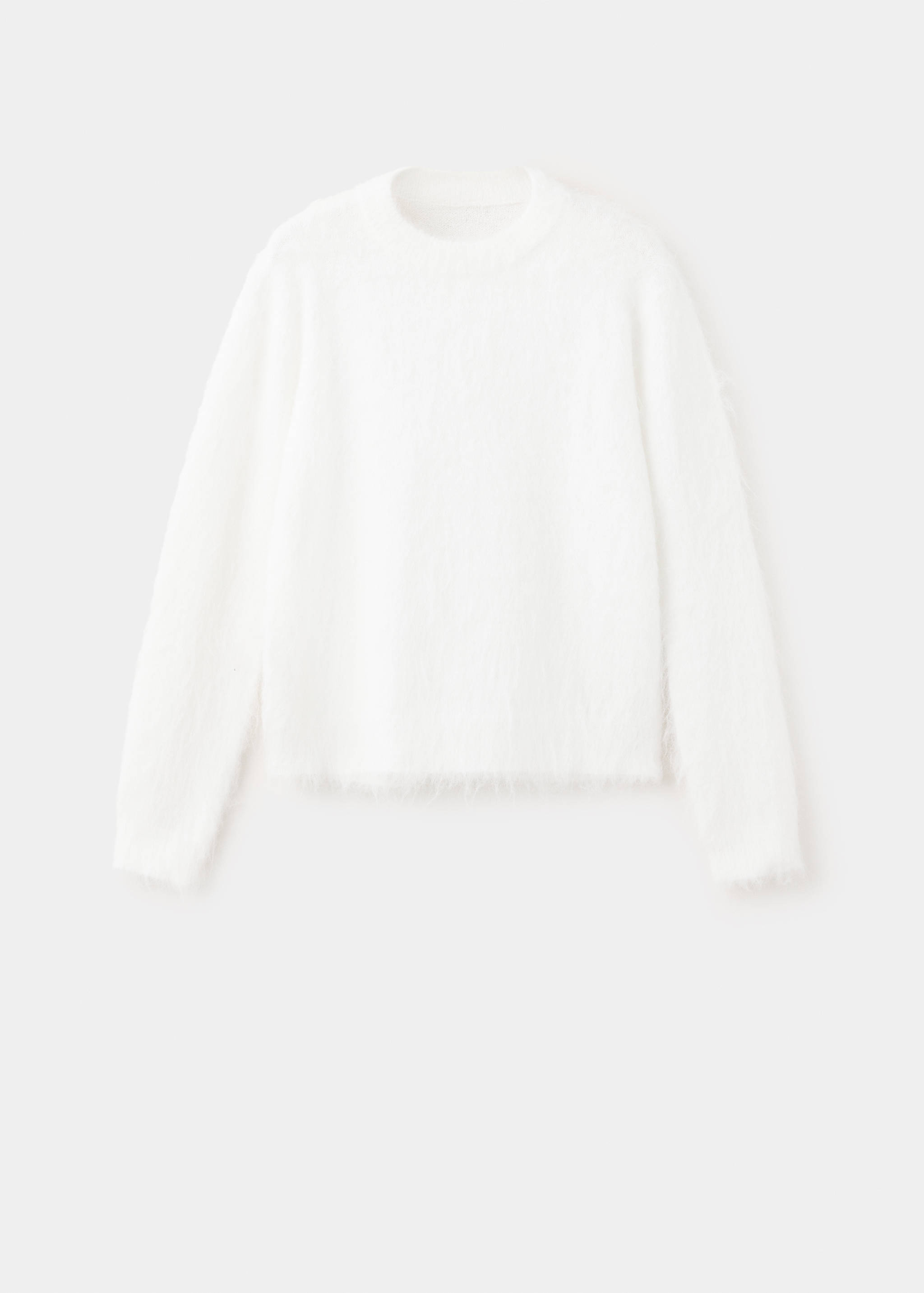 White long-sleeved round-neck jersey with a textured fluffy finish.