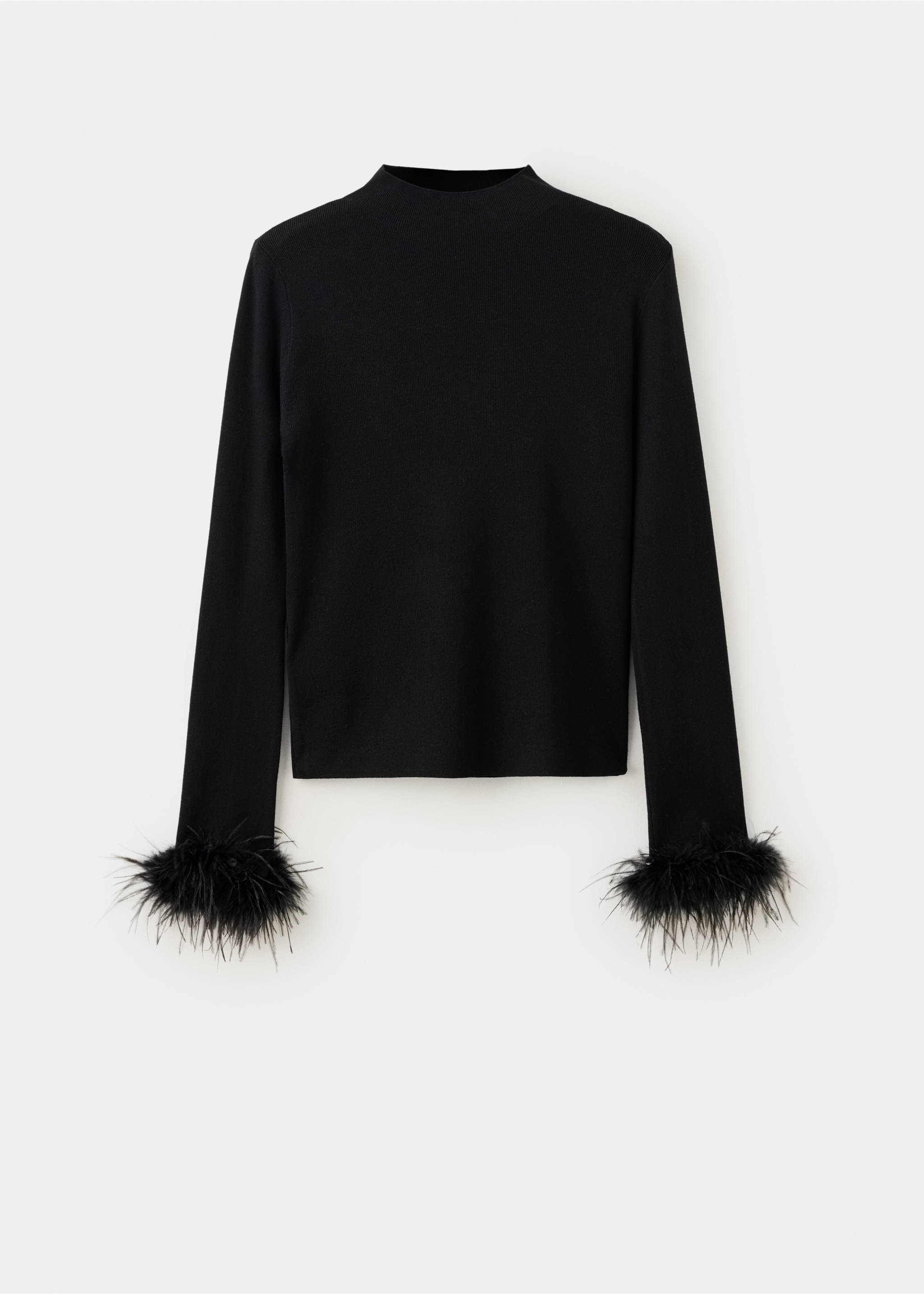 Jersey de punto negro de manga larga con cuello alto y puños de plumas., Negro. Ref: 37009136-00.