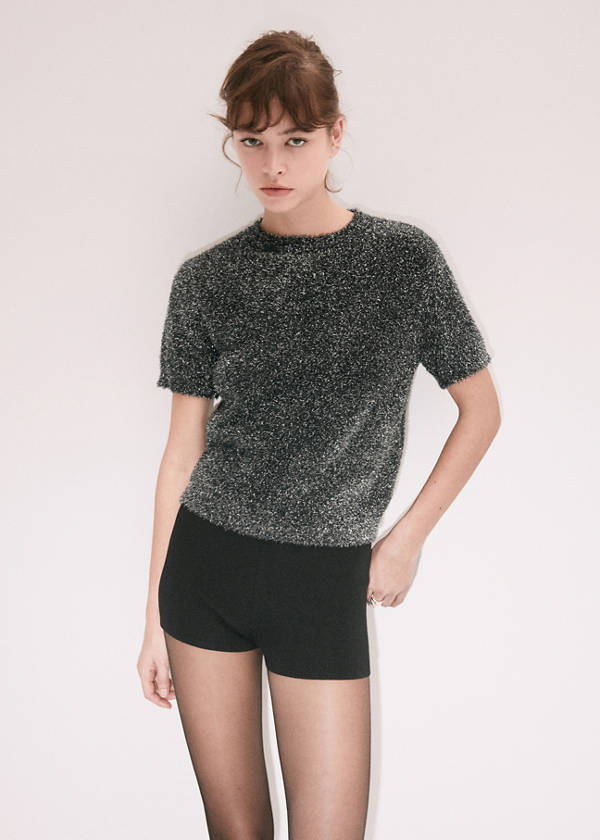 Short-sleeved lurex jumper — Black