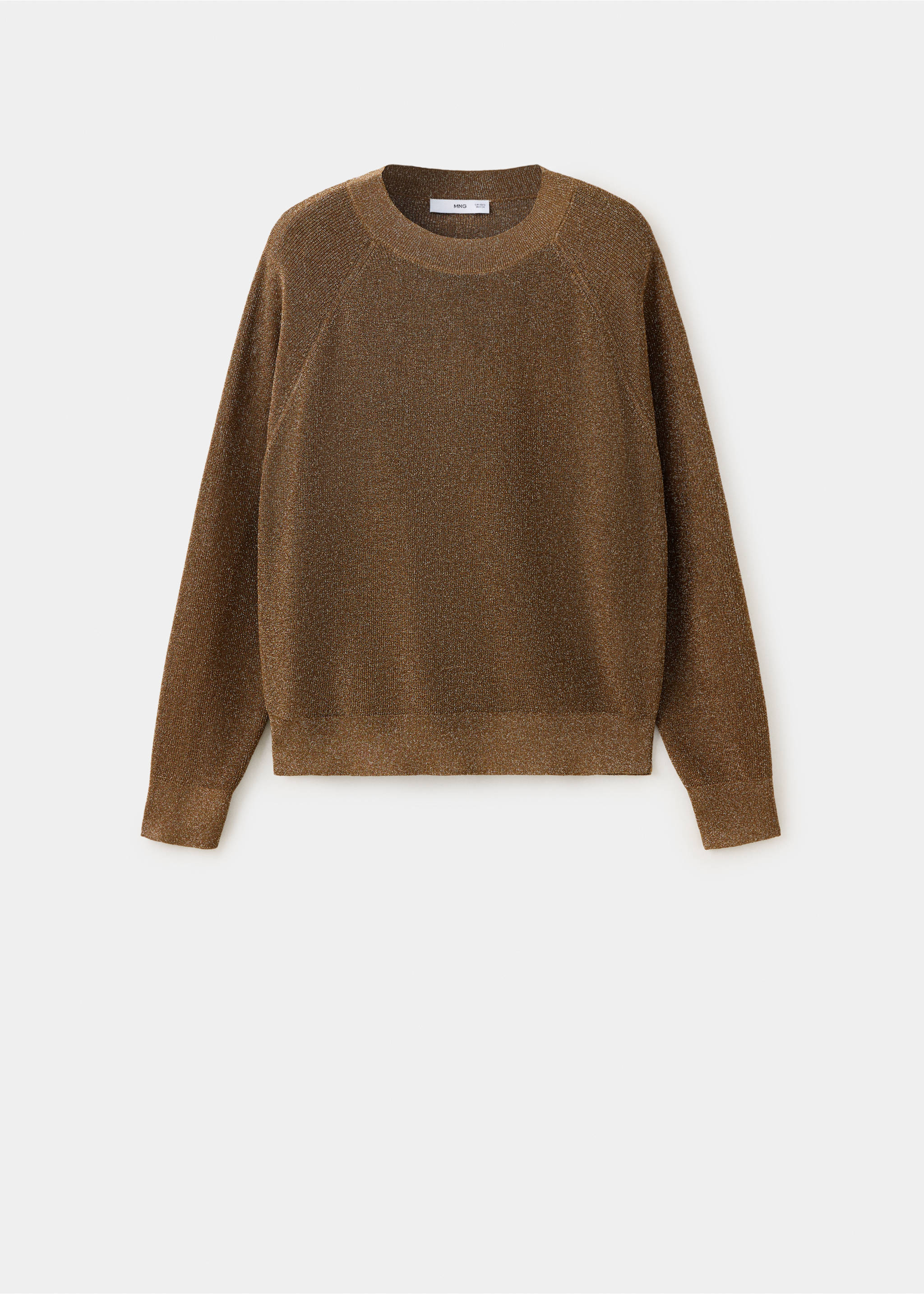 Bronze brown metallic knit jumper with a round neckline and long raglan sleeves., Gold. Ref: 37009140-00.